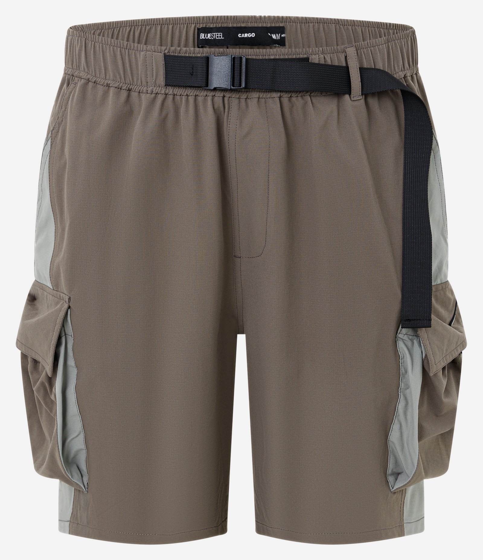 Bermuda Baggy com Cós Elástico Cinto Ajustável e Bolso Cargo Marrom 1