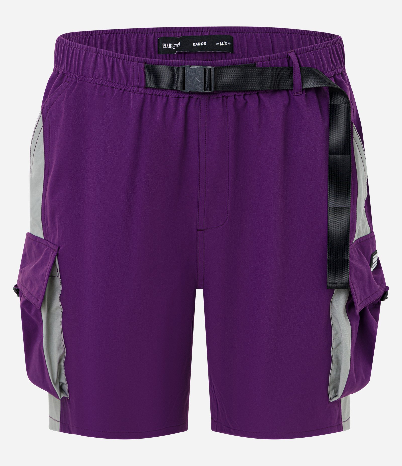 Bermuda Baggy com Cós Elástico Cinto Ajustável e Bolso Cargo Roxo 1