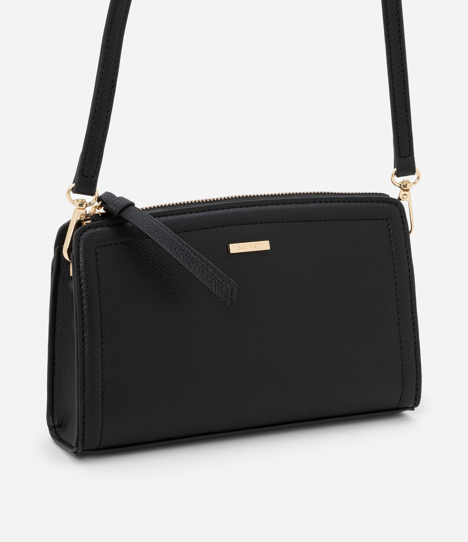 Bolsa Transversal Pequena em PU com Zíper Preto 1