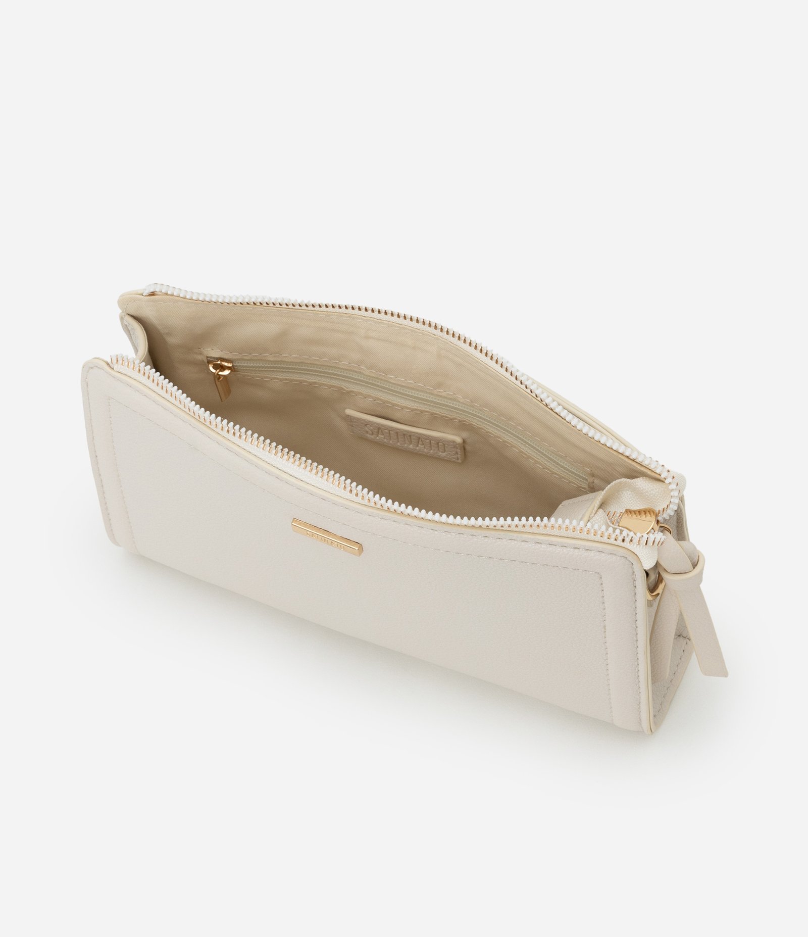Bolsa Transversal Pequena em PU com Zíper Off White 4