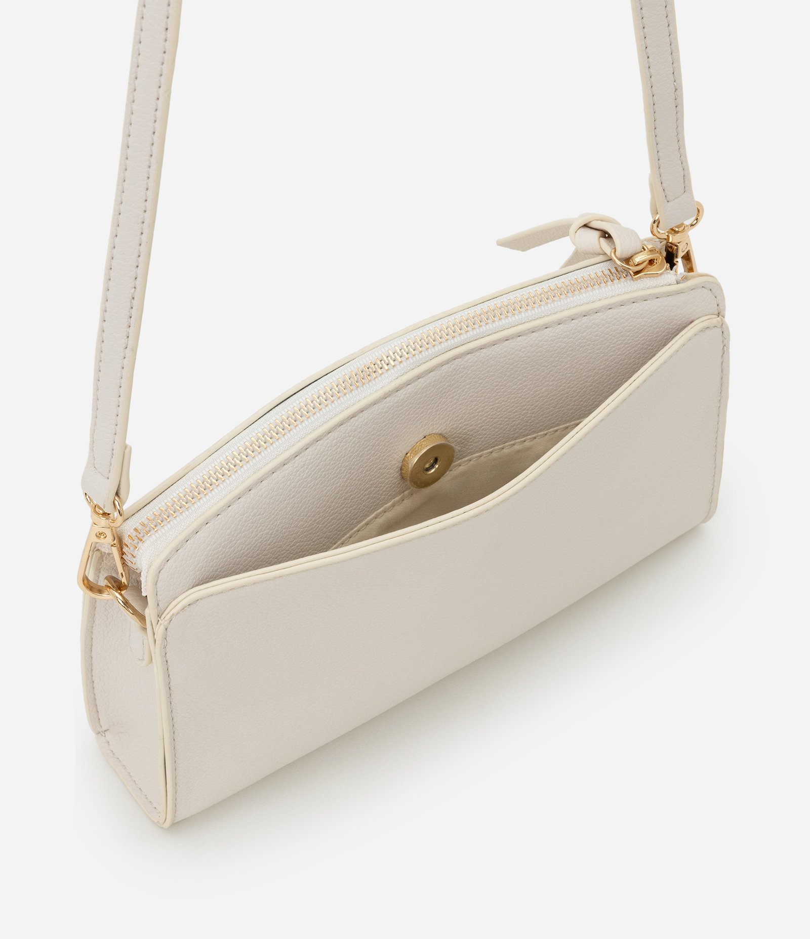 Bolsa Transversal Pequena em PU com Zíper Off White 5