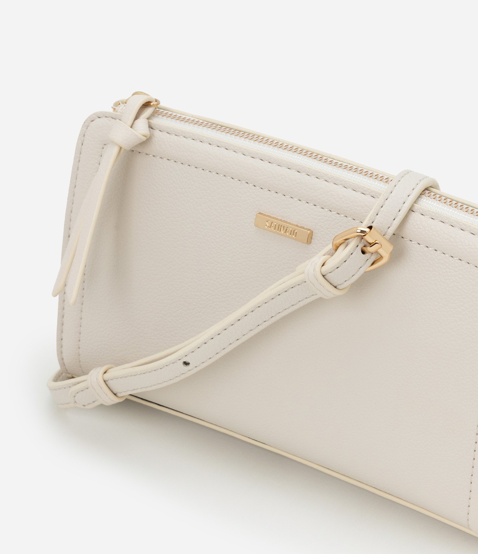 Bolsa Transversal Pequena em PU com Zíper Off White 6
