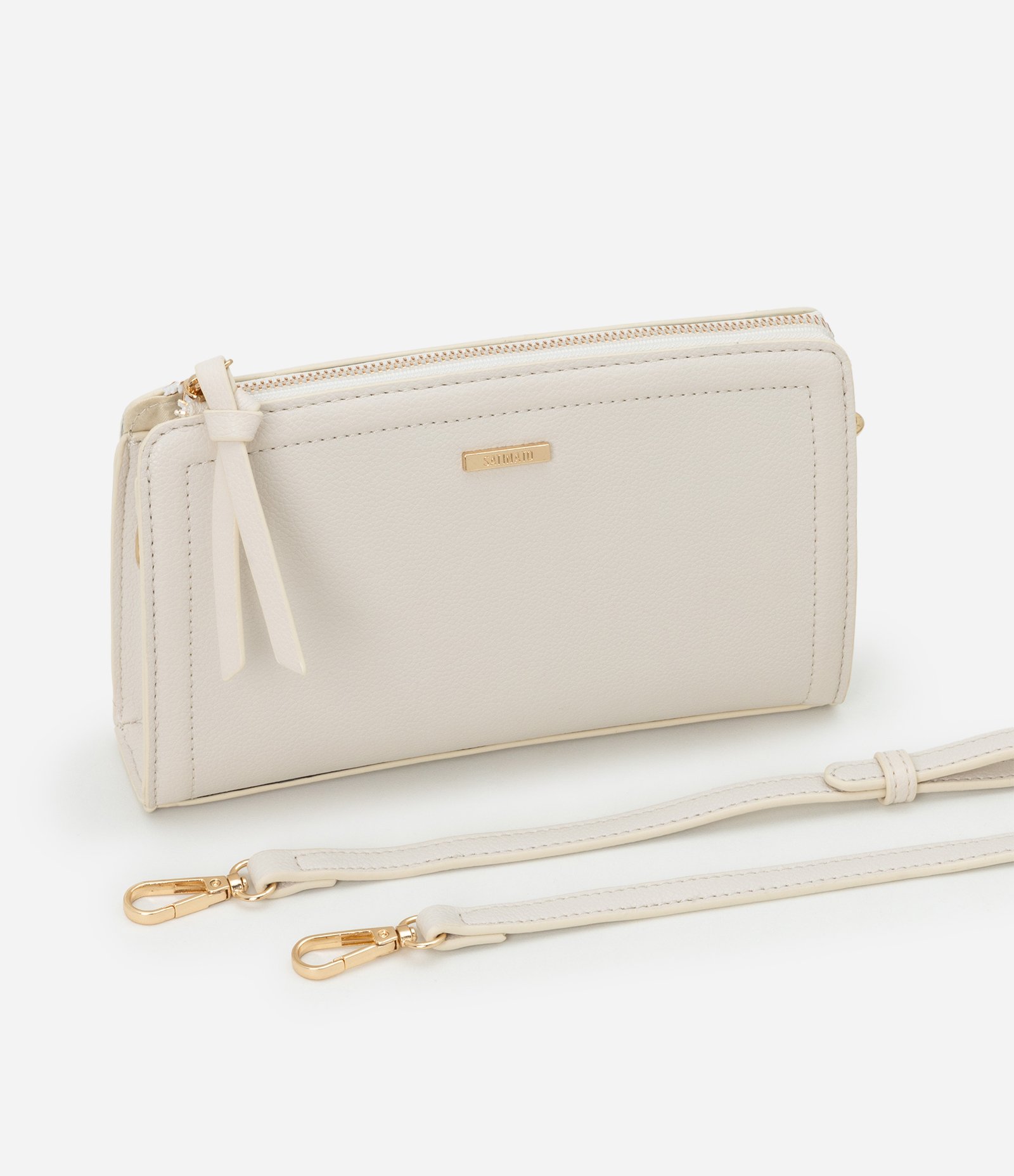 Bolsa Transversal Pequena em PU com Zíper Off White 7