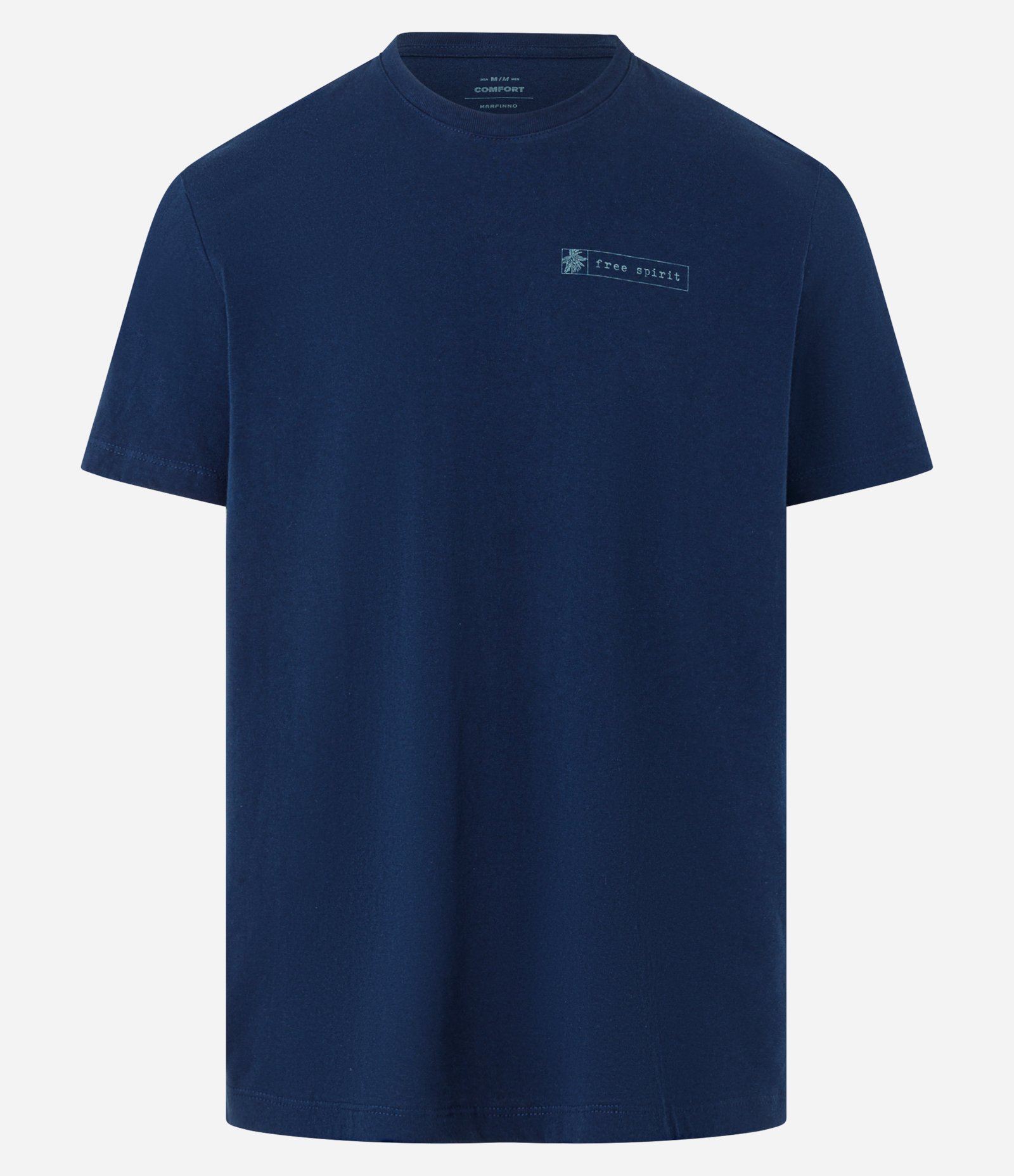 Camiseta em Algodão com Lettering Free Spirit em Relevo Azul 1