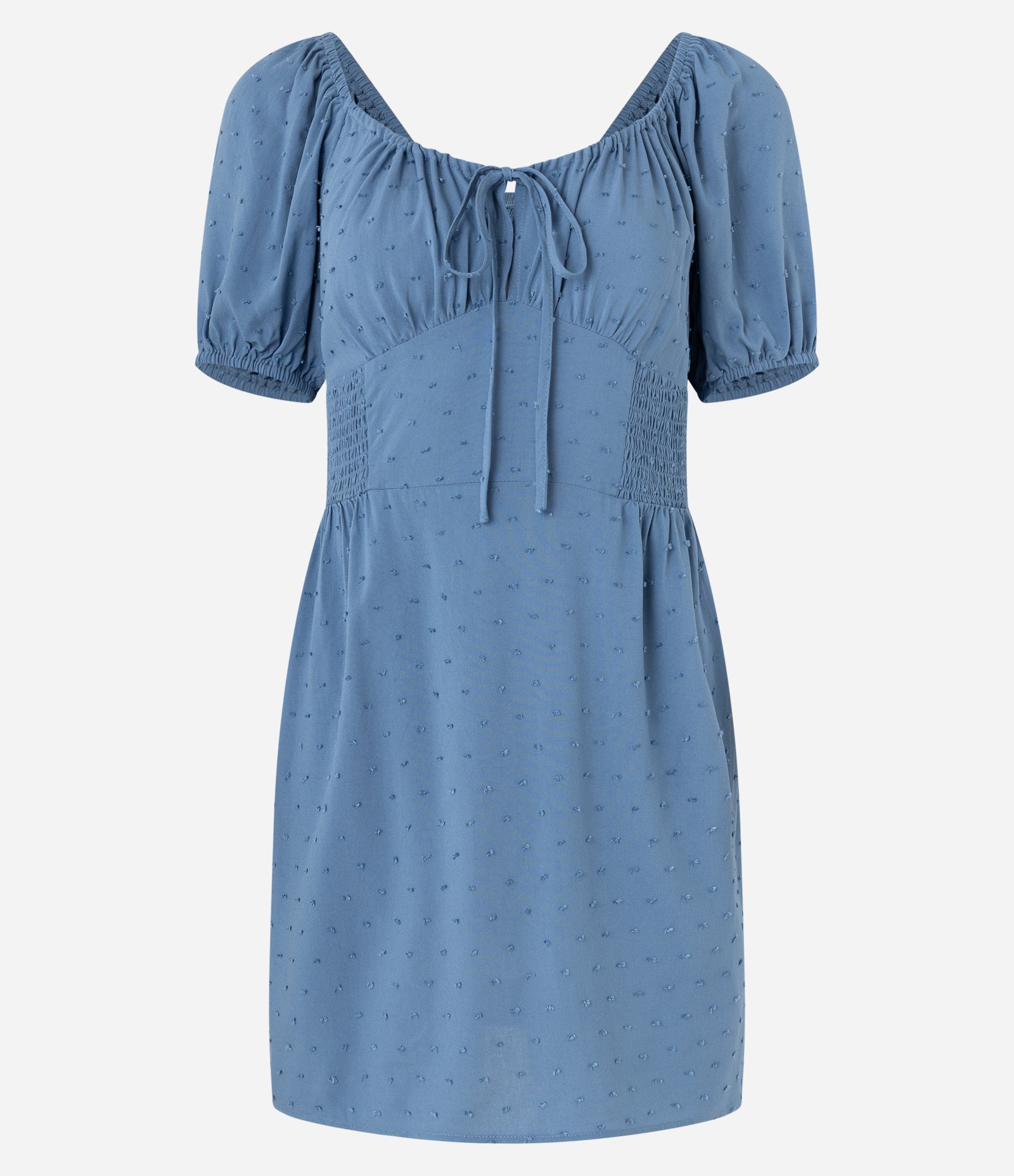 Vestido Evasê em Viscose Texturizada com Lastex e Amarração no Busto Azul 5