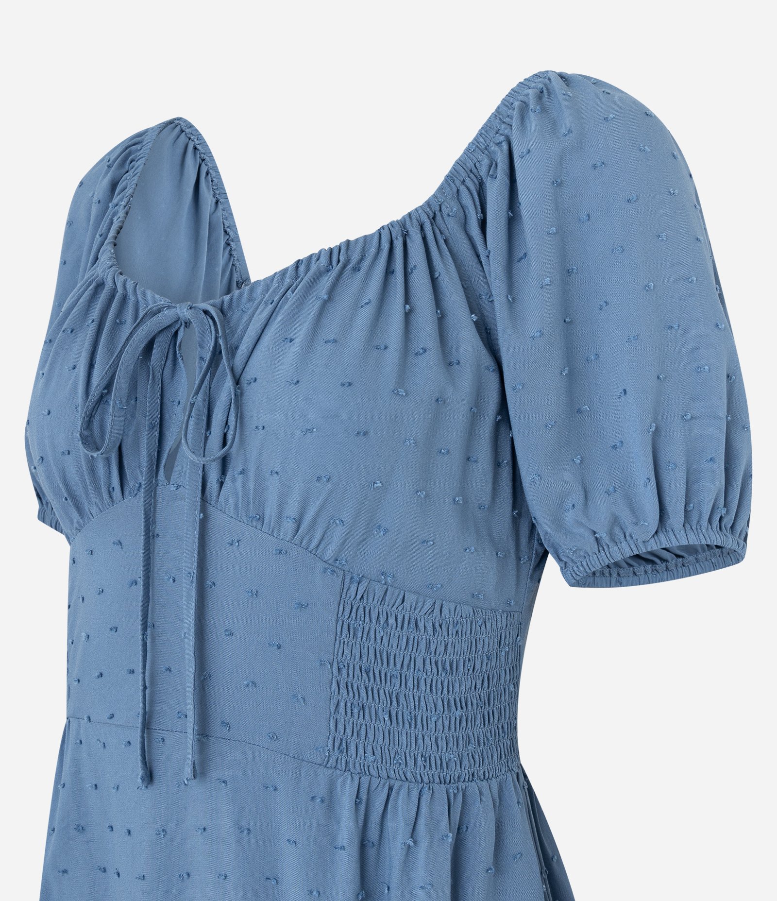 Vestido Evasê em Viscose Texturizada com Lastex e Amarração no Busto Azul 6