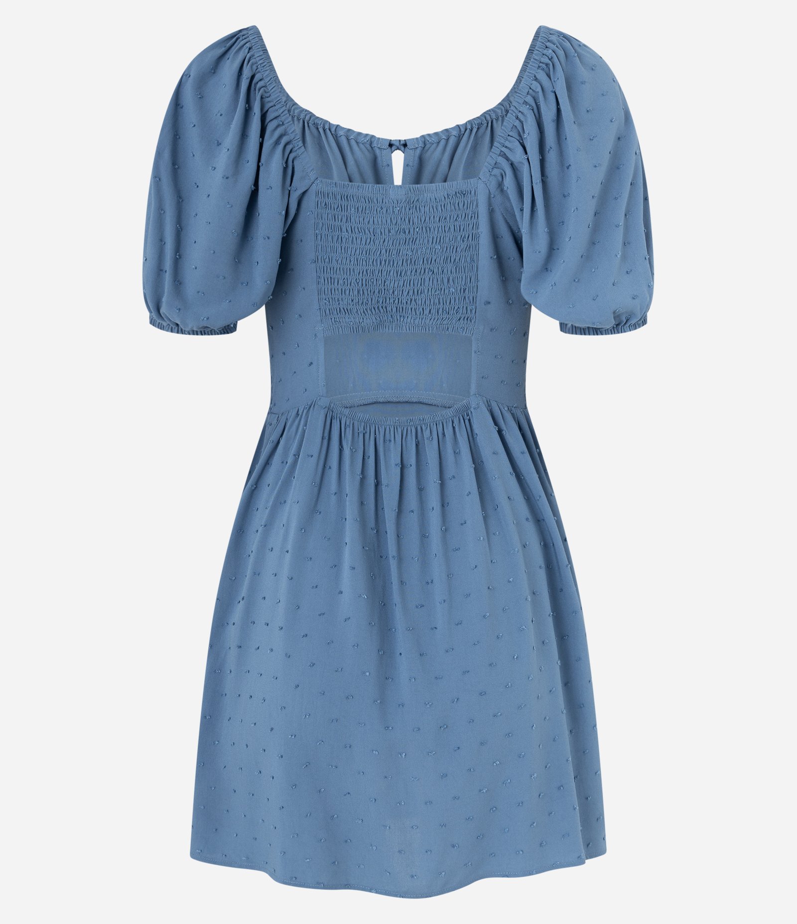 Vestido Evasê em Viscose Texturizada com Lastex e Amarração no Busto Azul 7