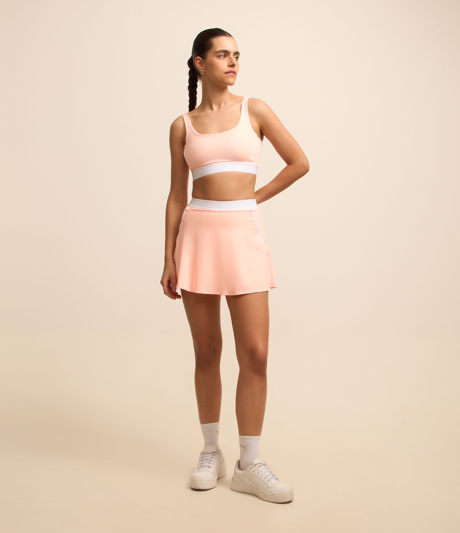 Short Saia Esportivo com Cós elastico e Friso Contrastante Coral 1