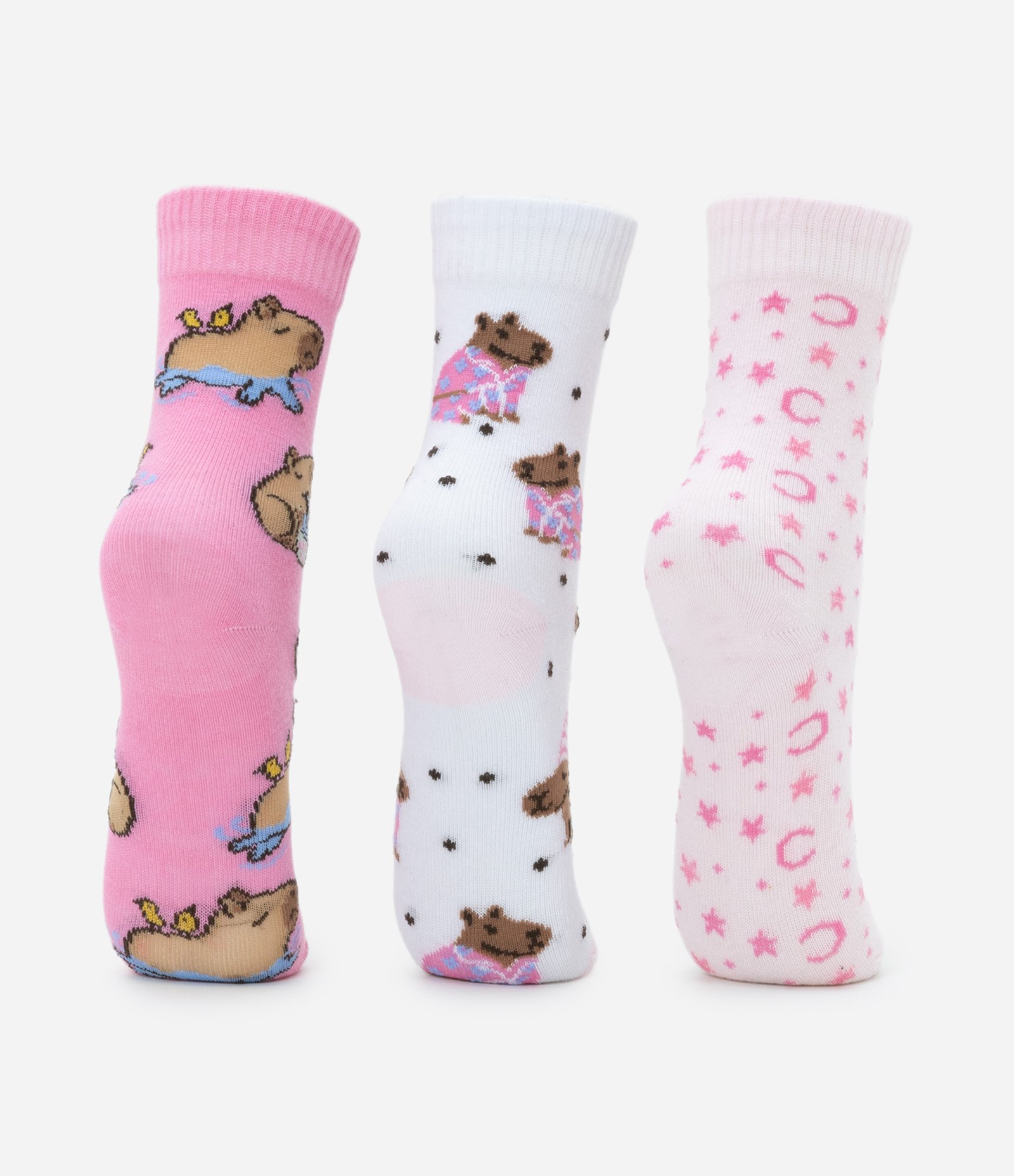 Kit 03 Meias Infantis em Algodão Estampa Capivara 0 Tam 23 ao 34 Rosa 3