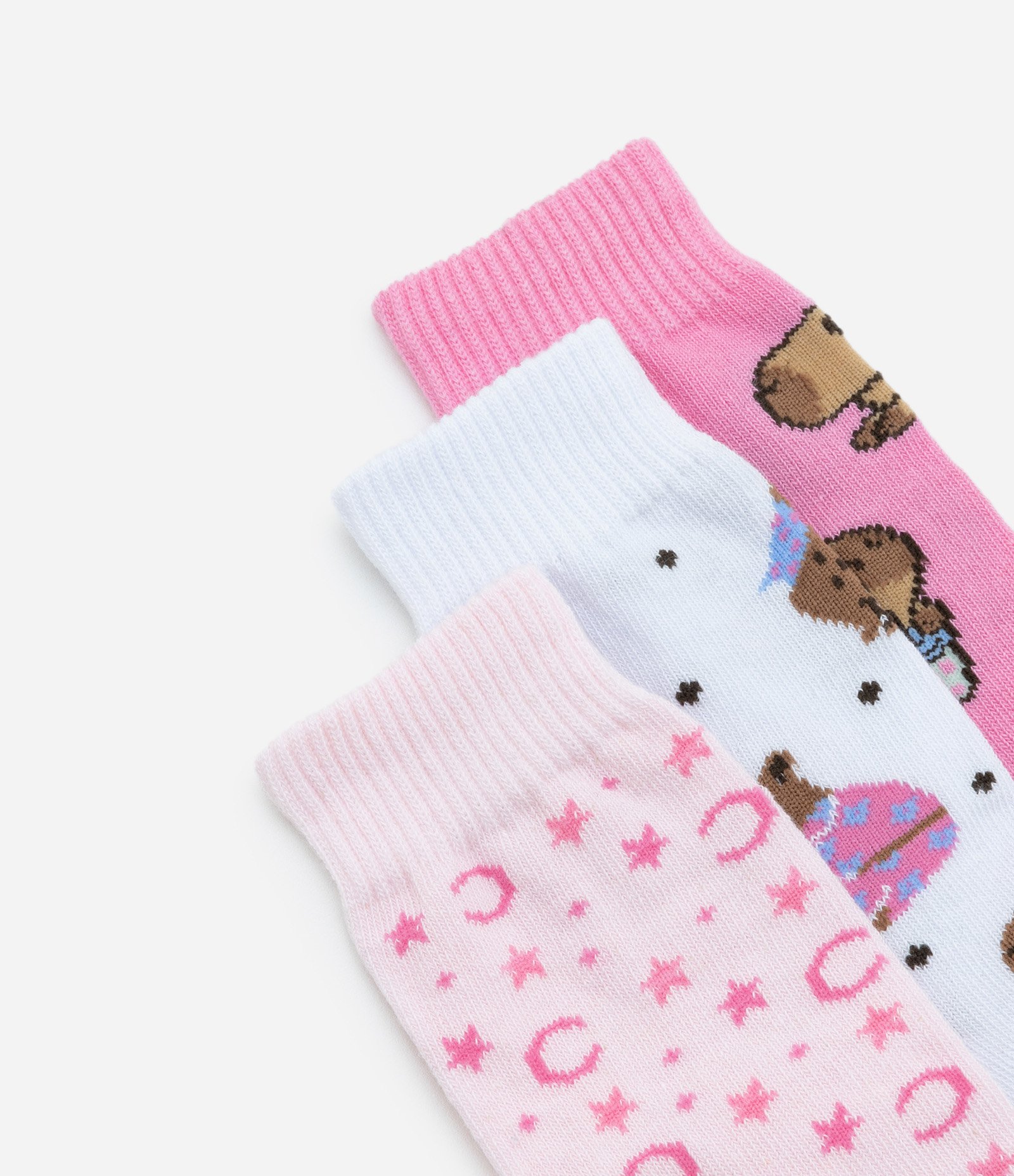 Kit 03 Meias Infantis em Algodão Estampa Capivara 0 Tam 23 ao 34 Rosa 4