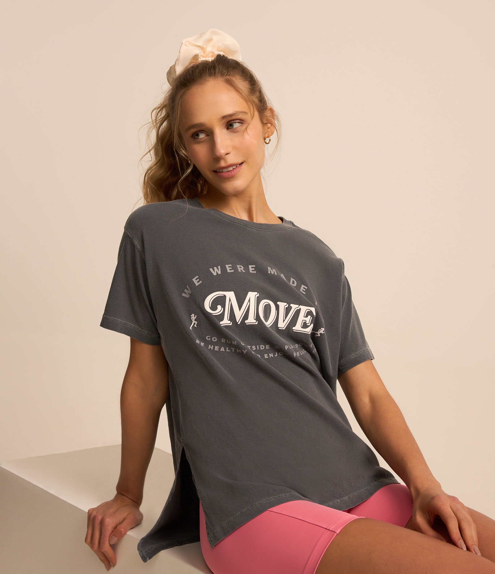 Camiseta Esportivas em Algodão com Estampa Move Cinza 1