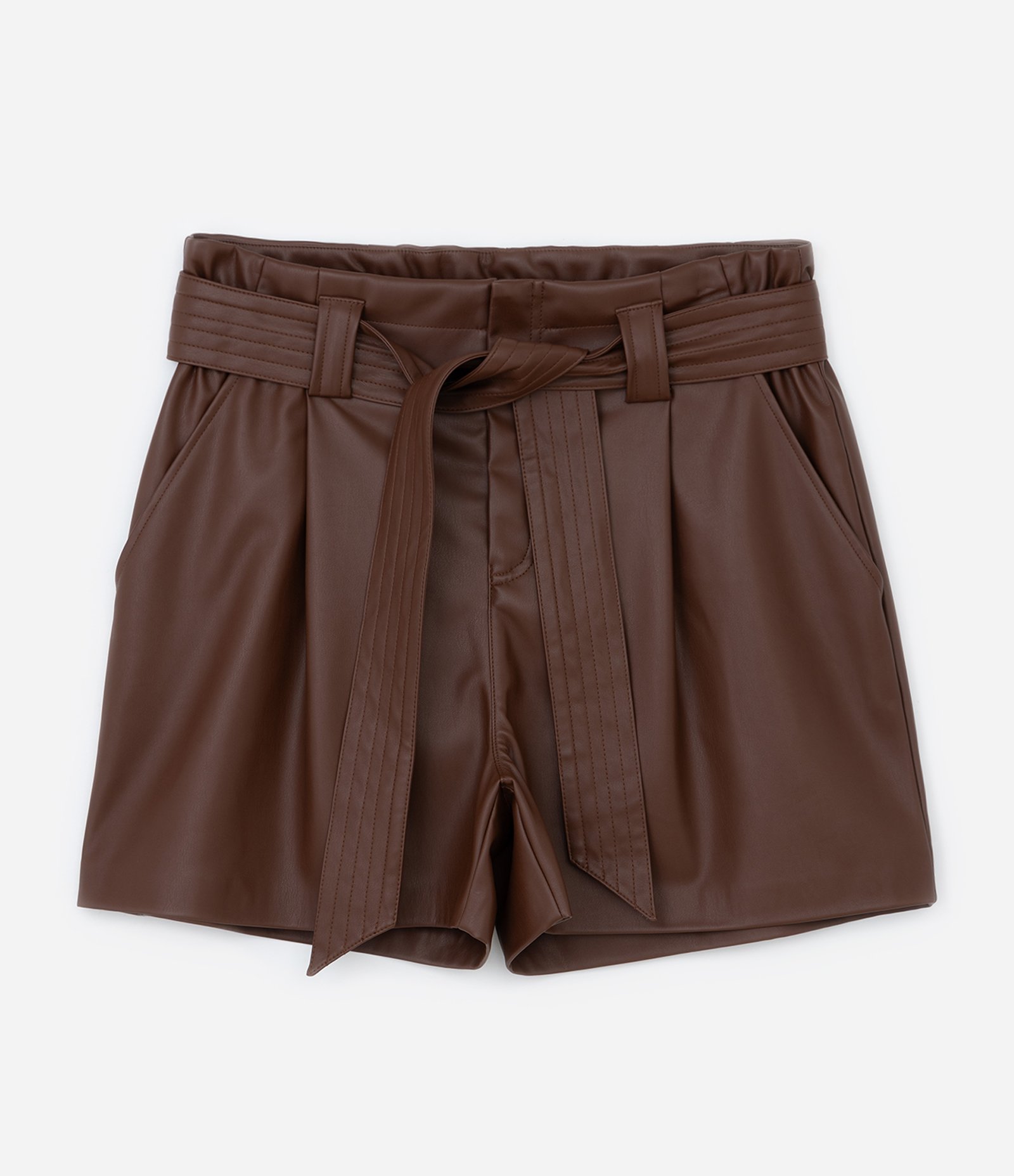 Short em Material Sintético com Amarração Curve & Plus Size Marrom 5