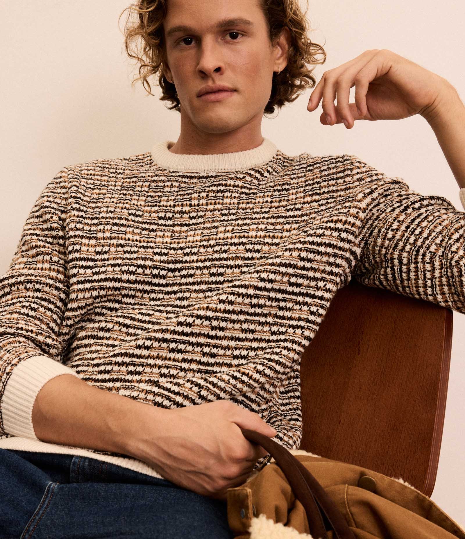 Suéter com Textura em Ponto Aberto Marrom 3