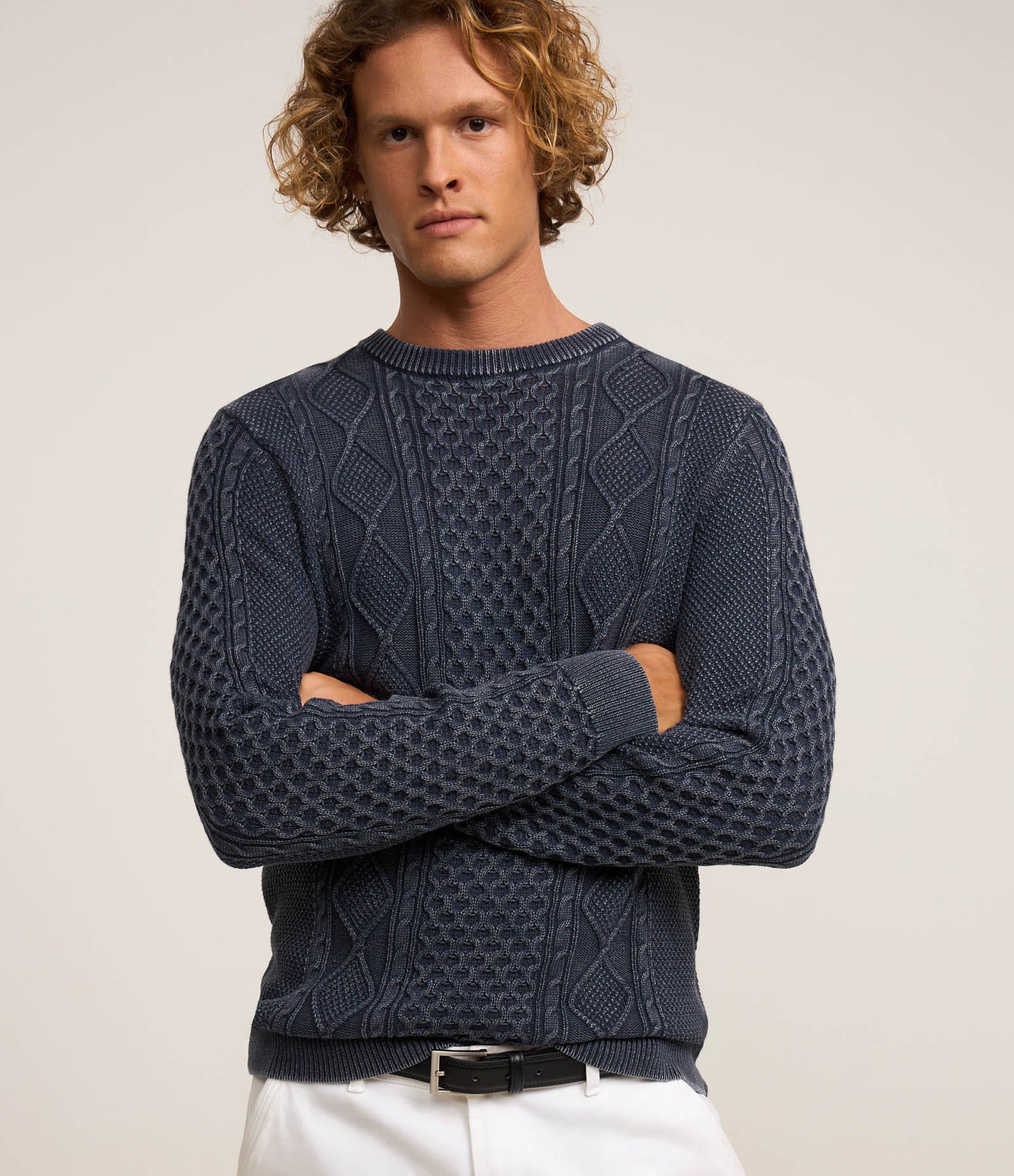 Suéter em Algodão com Textura Variada Azul 1