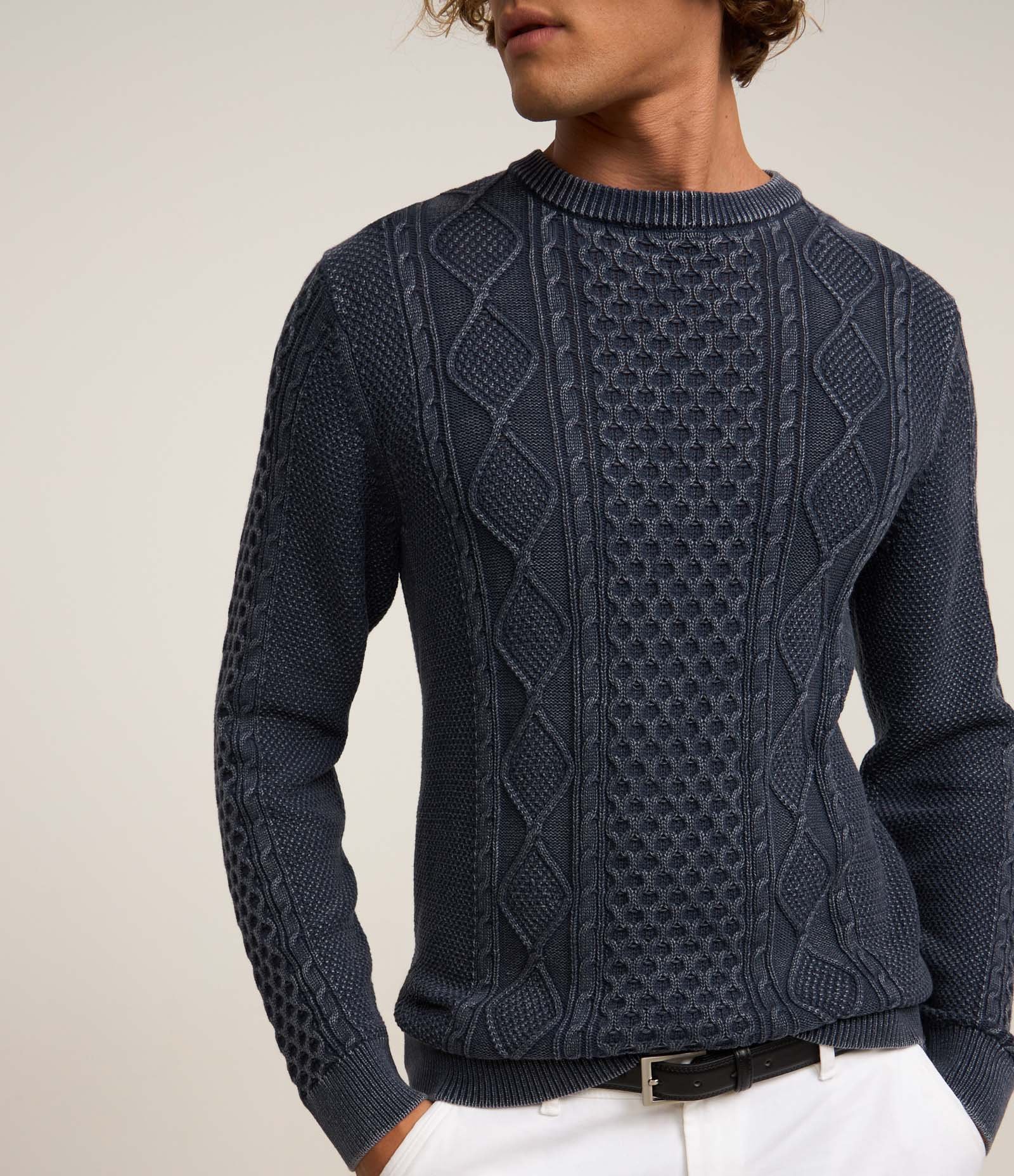 Suéter em Algodão com Textura Variada Azul 3