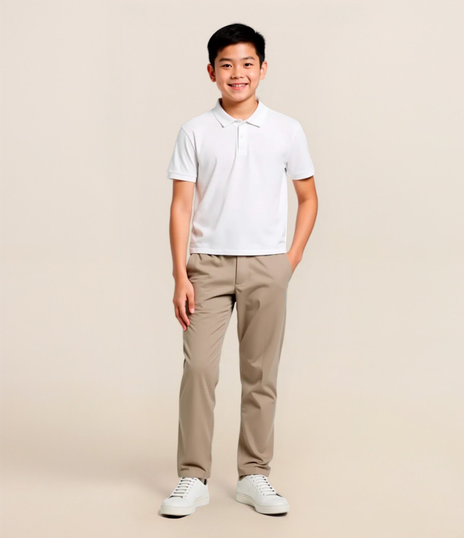 Calça Slim Infantil com Bolsos - Tam 5 a 14 anos Bege Médio 1