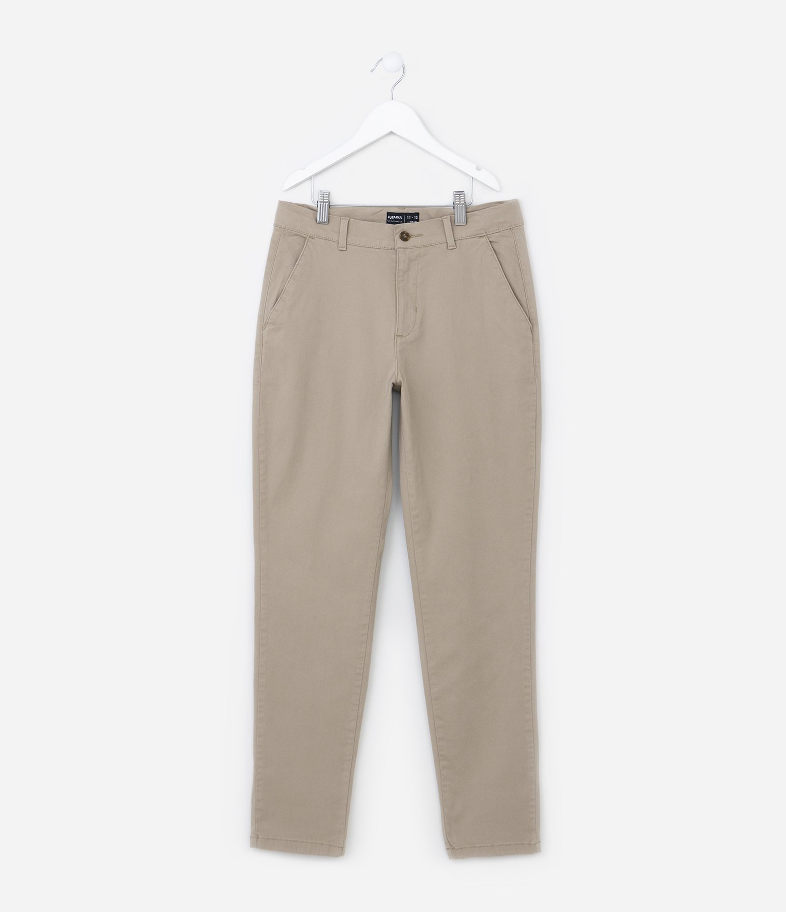 Calça Slim Infantil com Bolsos - Tam 5 a 14 anos Bege Médio 2