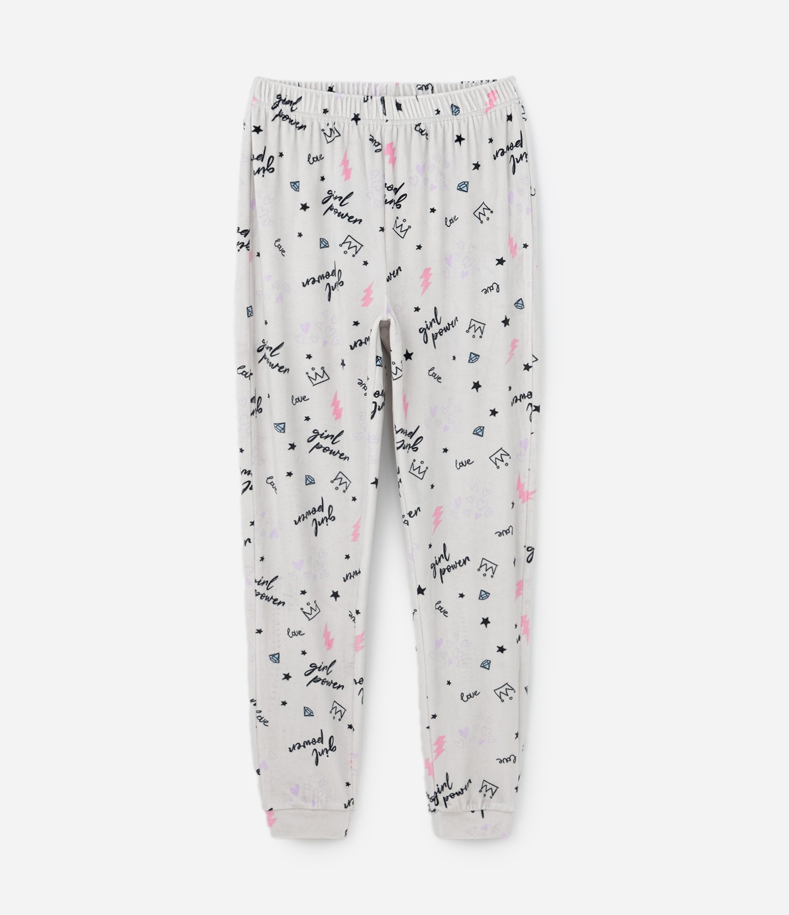 Pijama Infantil Longo em Plush com Estrela de Strass - Tam 5 ao 14 anos Preto/Cinza 8