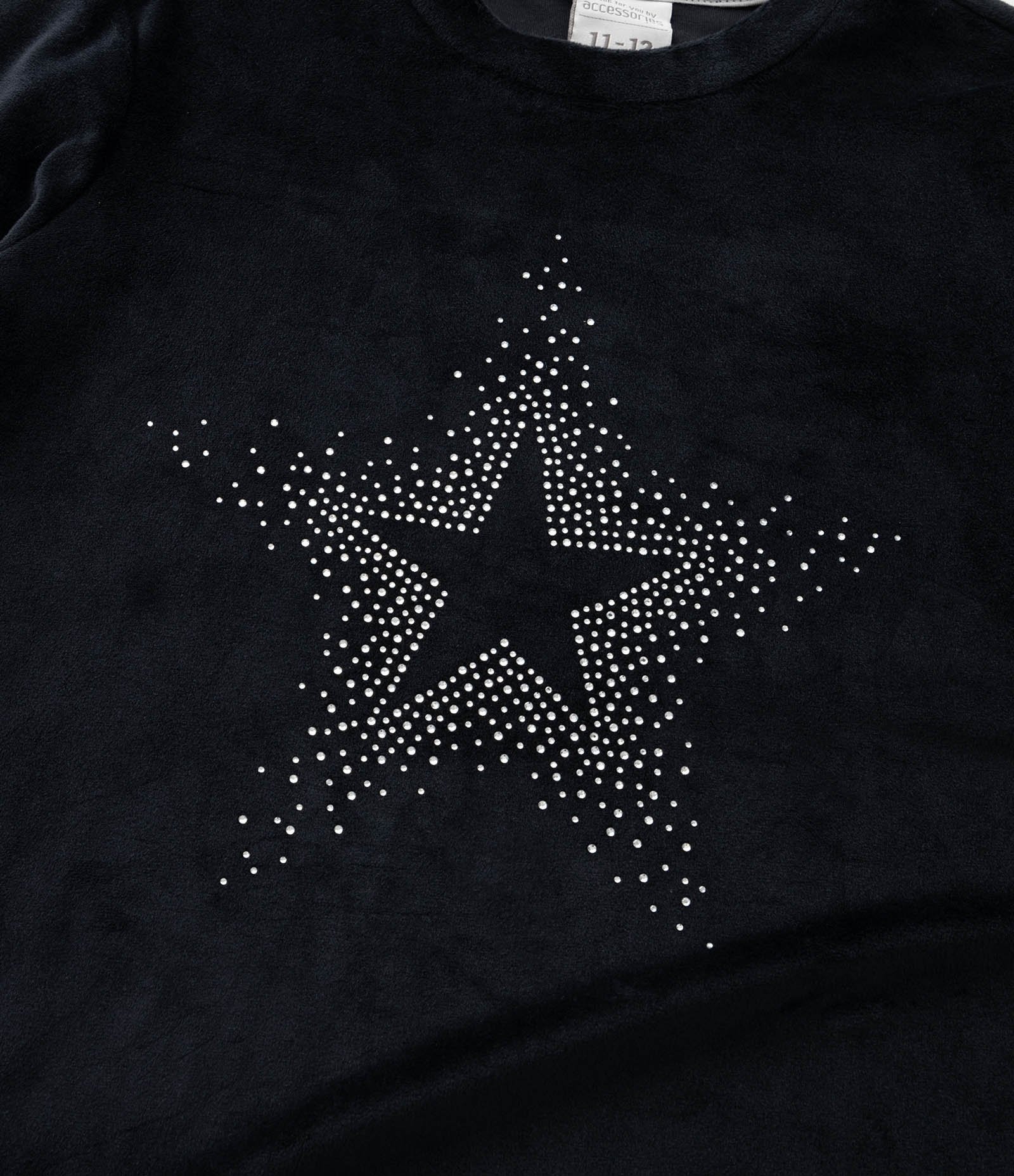 Pijama Infantil Longo em Plush com Estrela de Strass - Tam 5 ao 14 anos Preto/Cinza 10