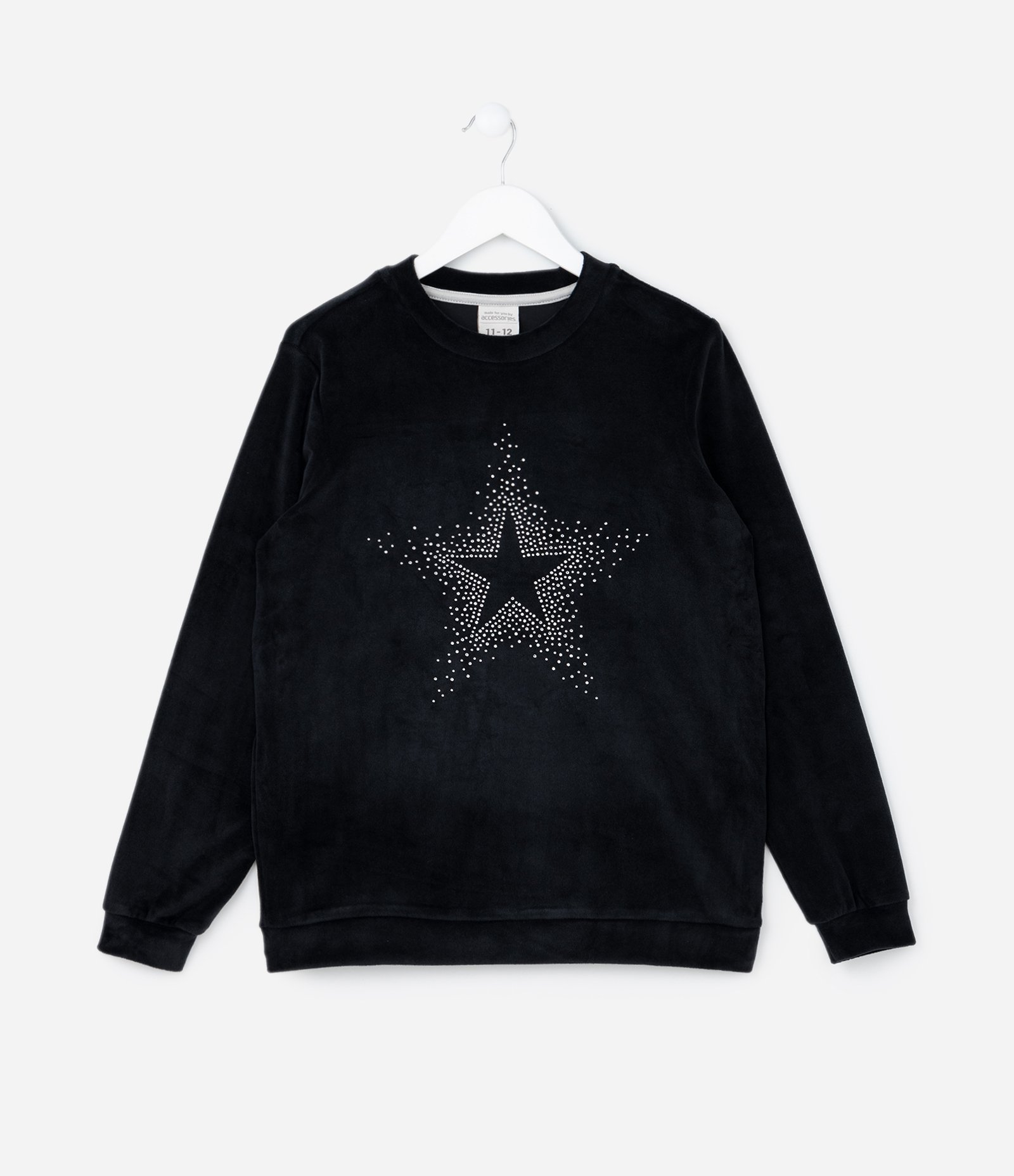 Pijama Infantil Longo em Plush com Estrela de Strass - Tam 5 ao 14 anos Preto/Cinza 2