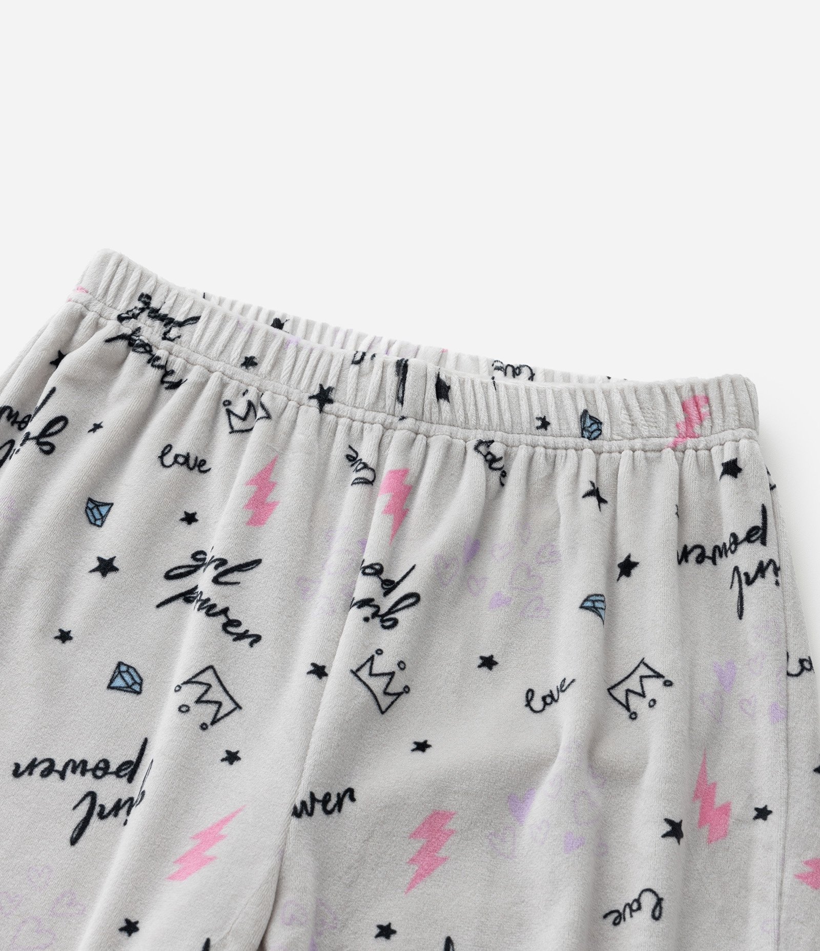 Pijama Infantil Longo em Plush com Estrela de Strass - Tam 5 ao 14 anos Preto/Cinza 7