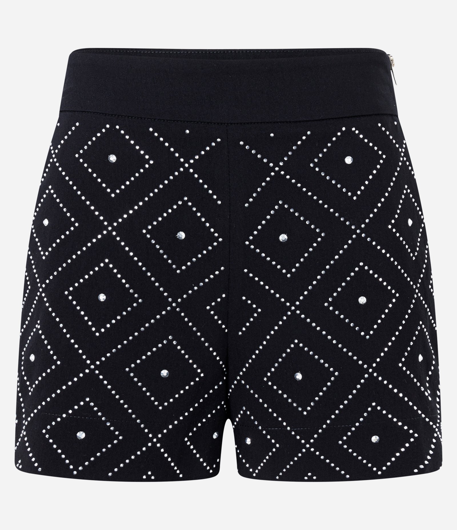 Short Curto em Bengaline com Zíper Tratorado e Brilhos Aplicados Preto 5