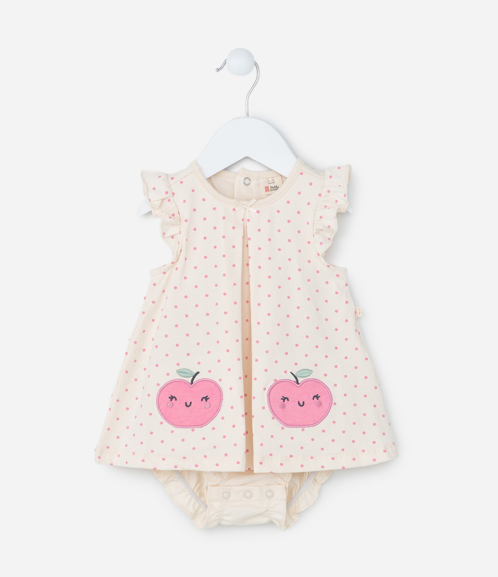 Vestido Body Infantil com Bordado Maçãzinha - Tam 0 a 18 meses Bege 3