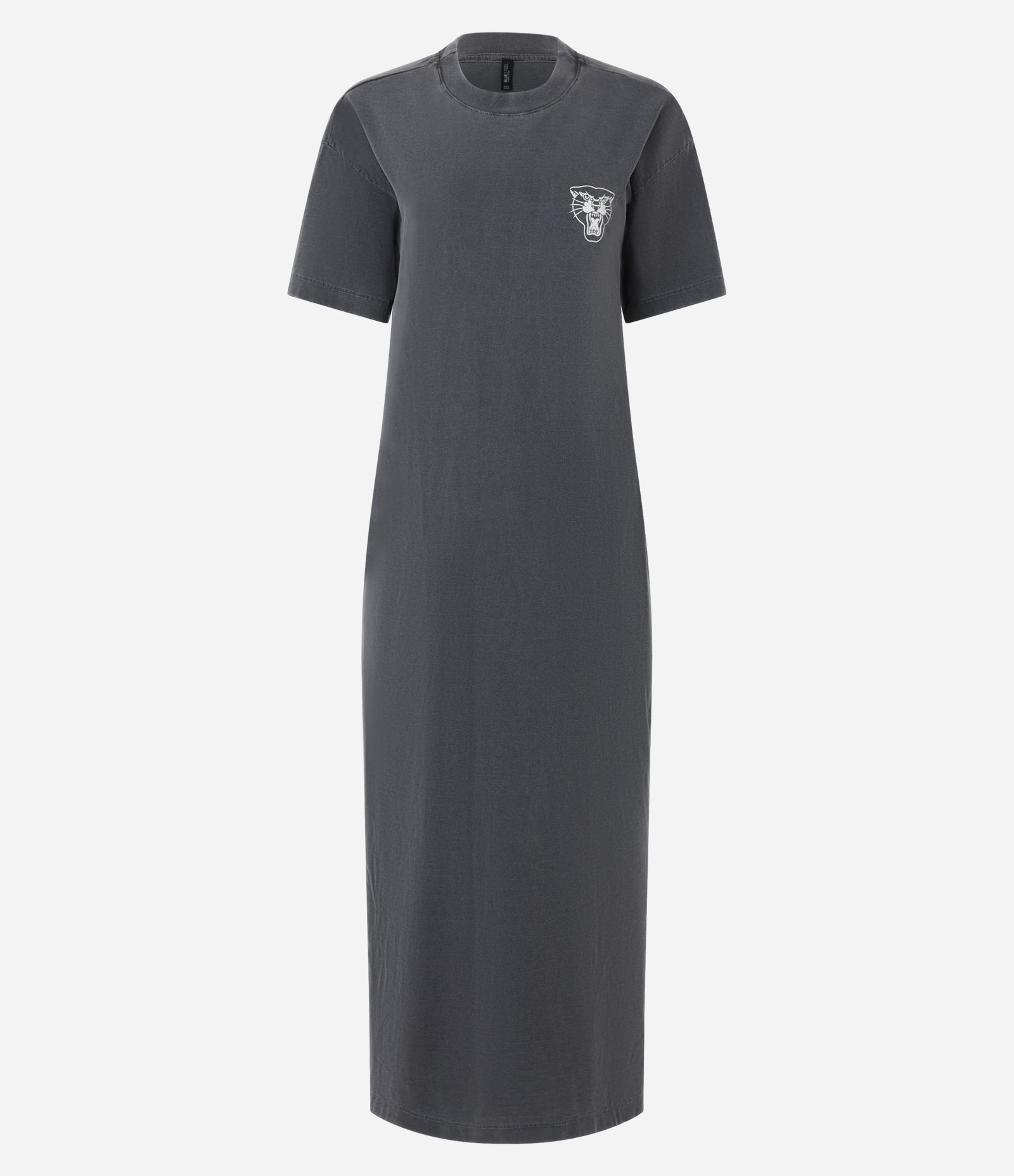 Vestido Midi em Algodão Estonado com Fenda Lateral e Estampa Pantera Preto 6