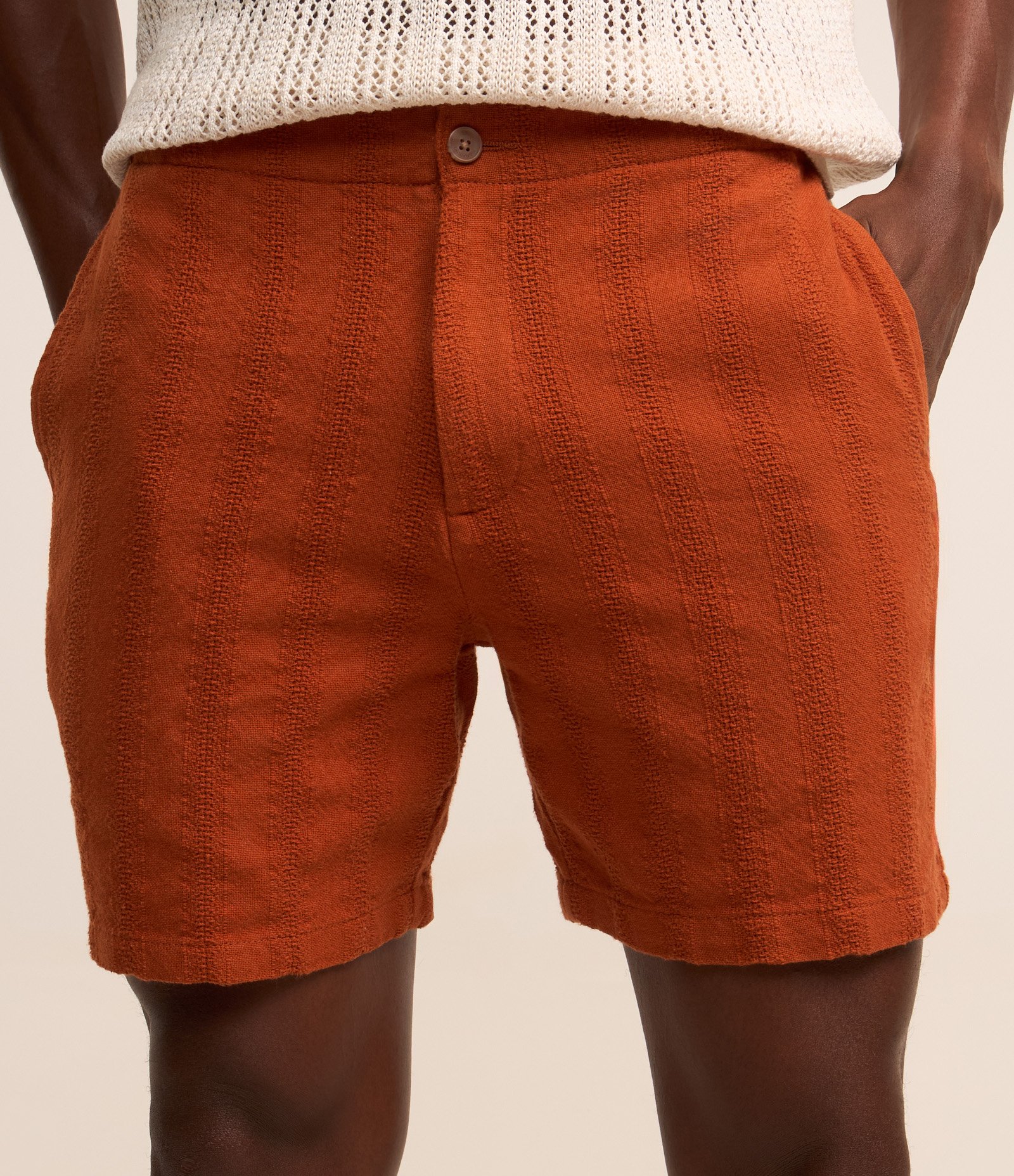 Bermuda em Algodão com Textura e Cós Elástico Vermelho 2