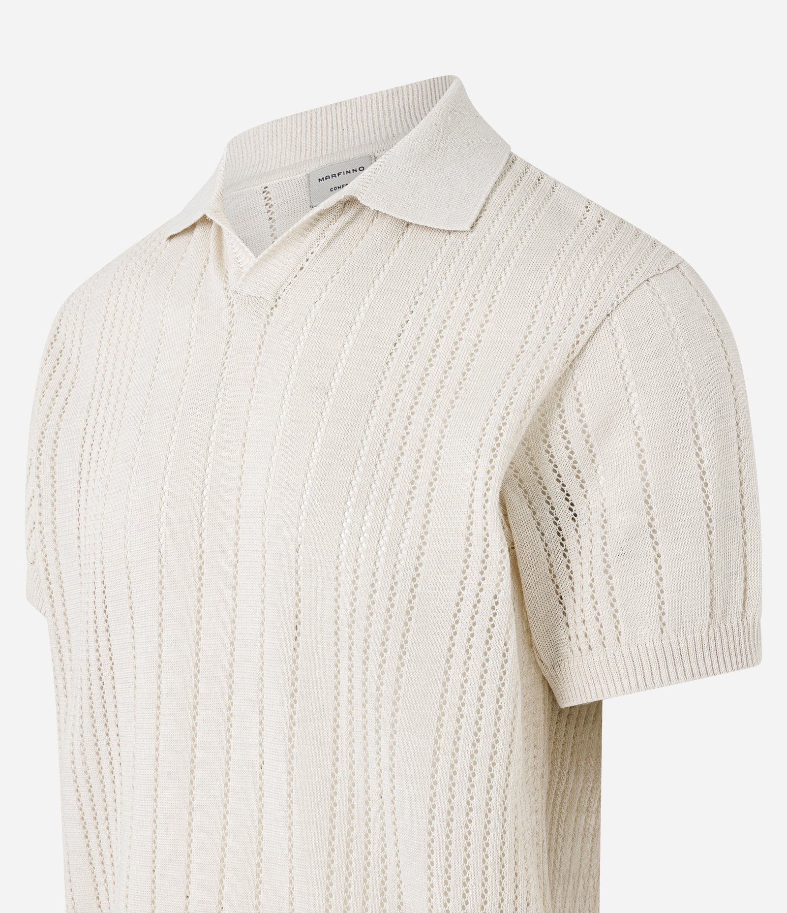 Camisa Polo em Tricô com Textura e Mangas Curtas Branco 6