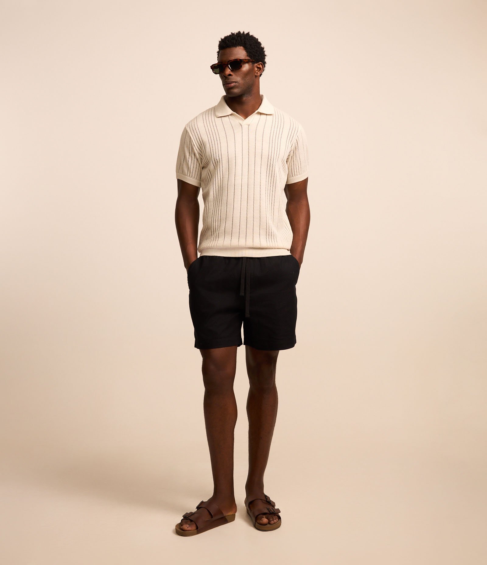 Camisa Polo em Tricô com Textura e Mangas Curtas Branco 2