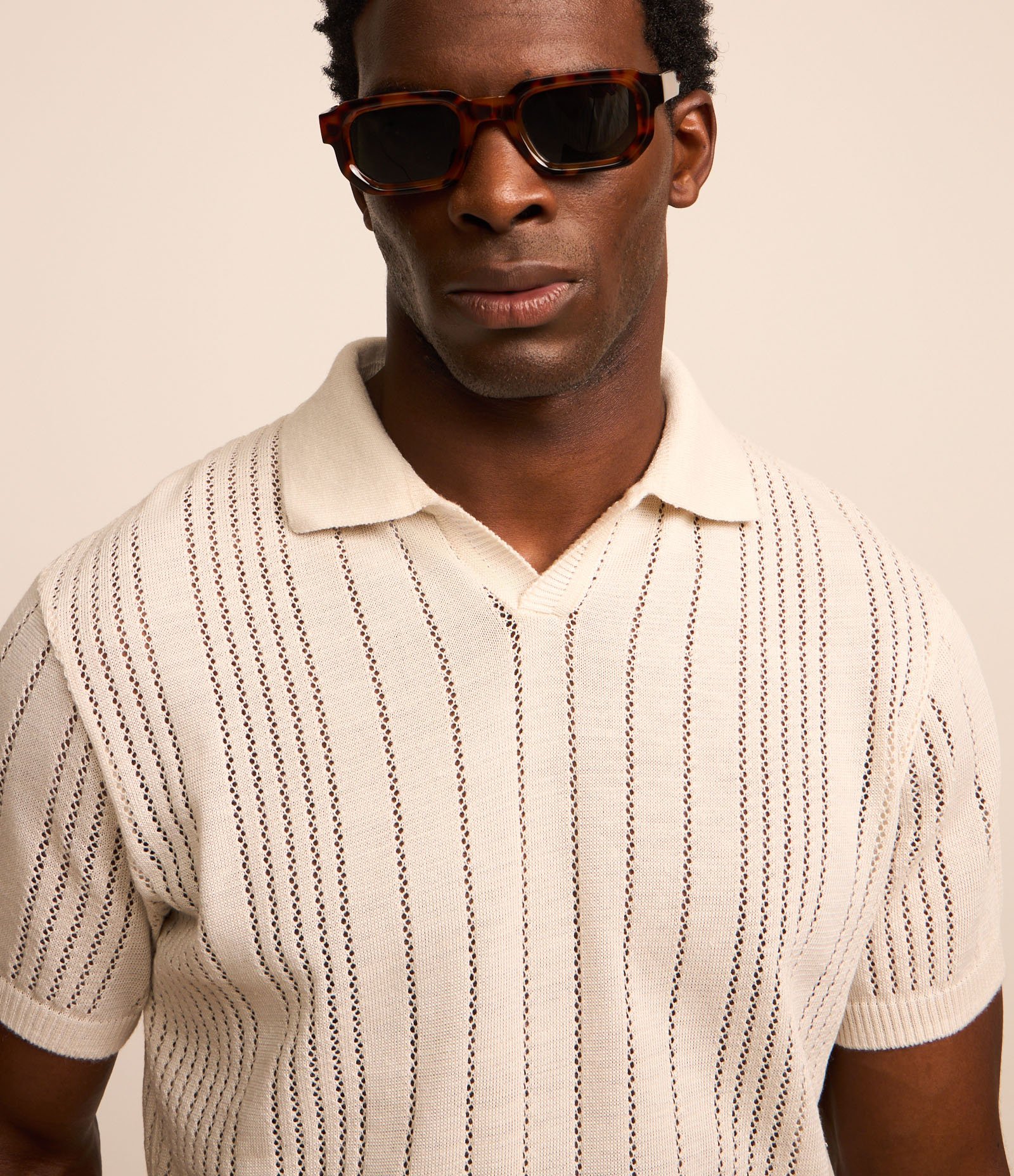 Camisa Polo em Tricô com Textura e Mangas Curtas Branco 3