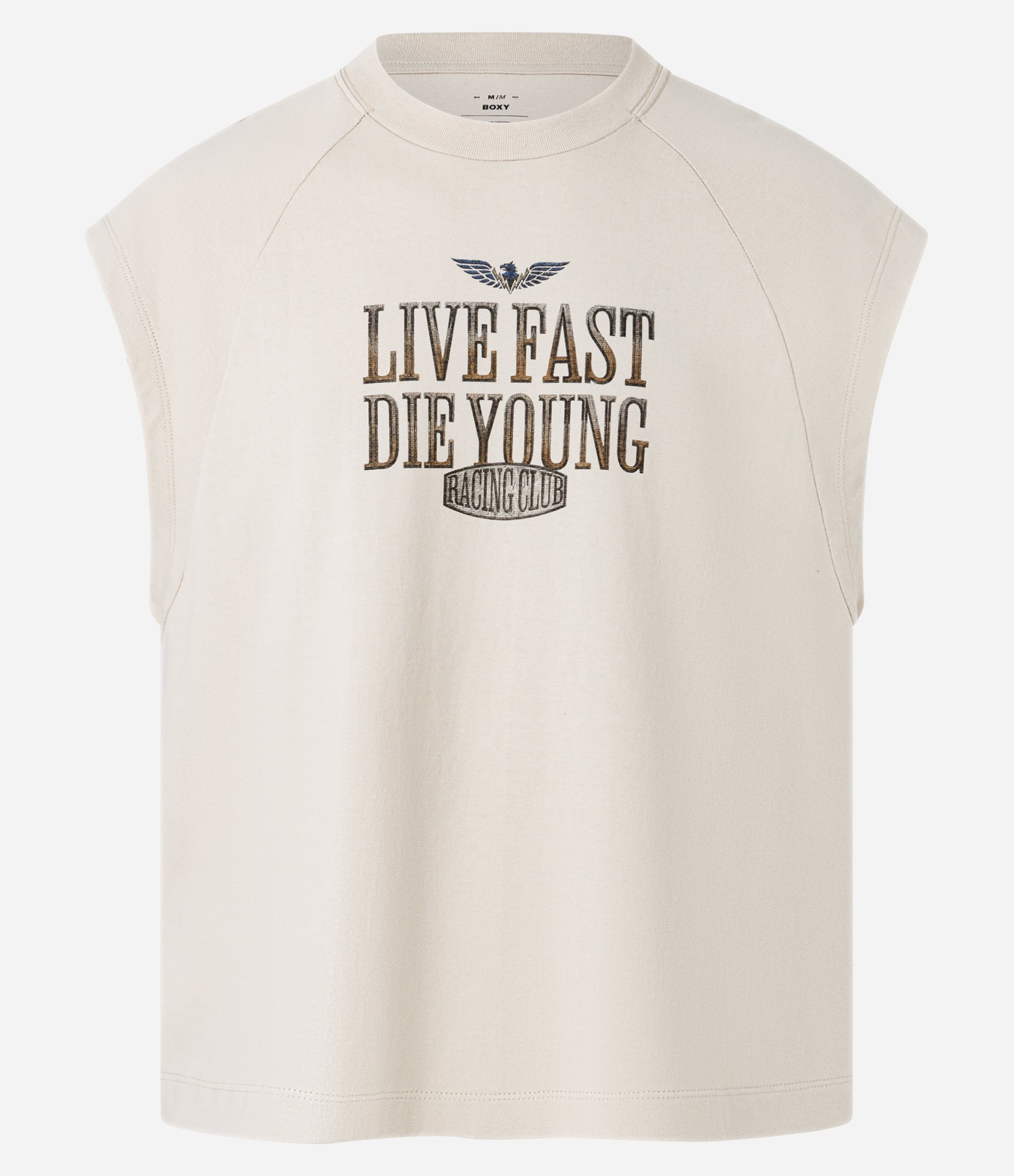 Regata Boxy em Algodão com Estampa Live Fast Die Young Bege 5