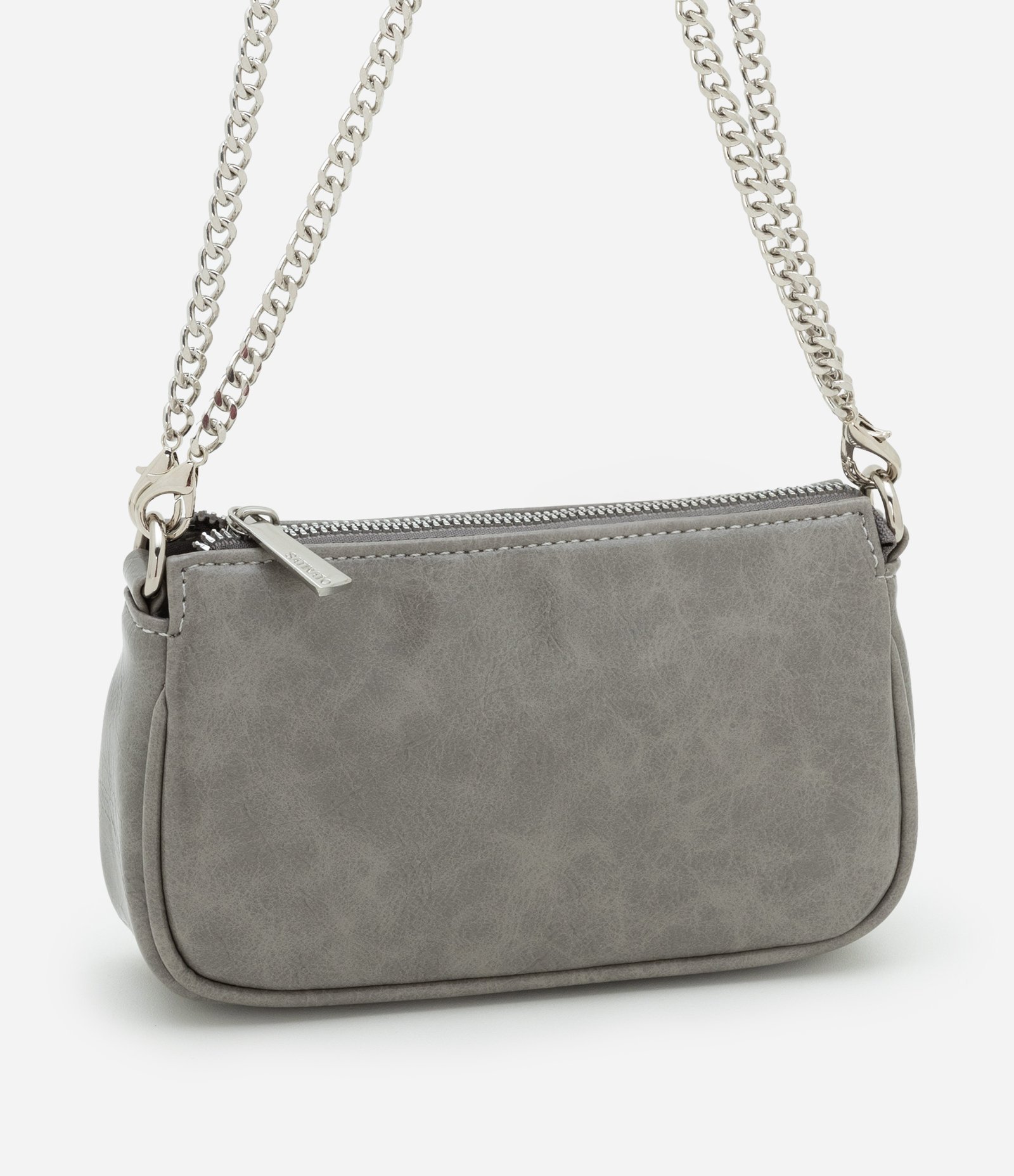 Bolsa Baguete Pequena em PU Glossy com Alças Removíveis Cinza 2