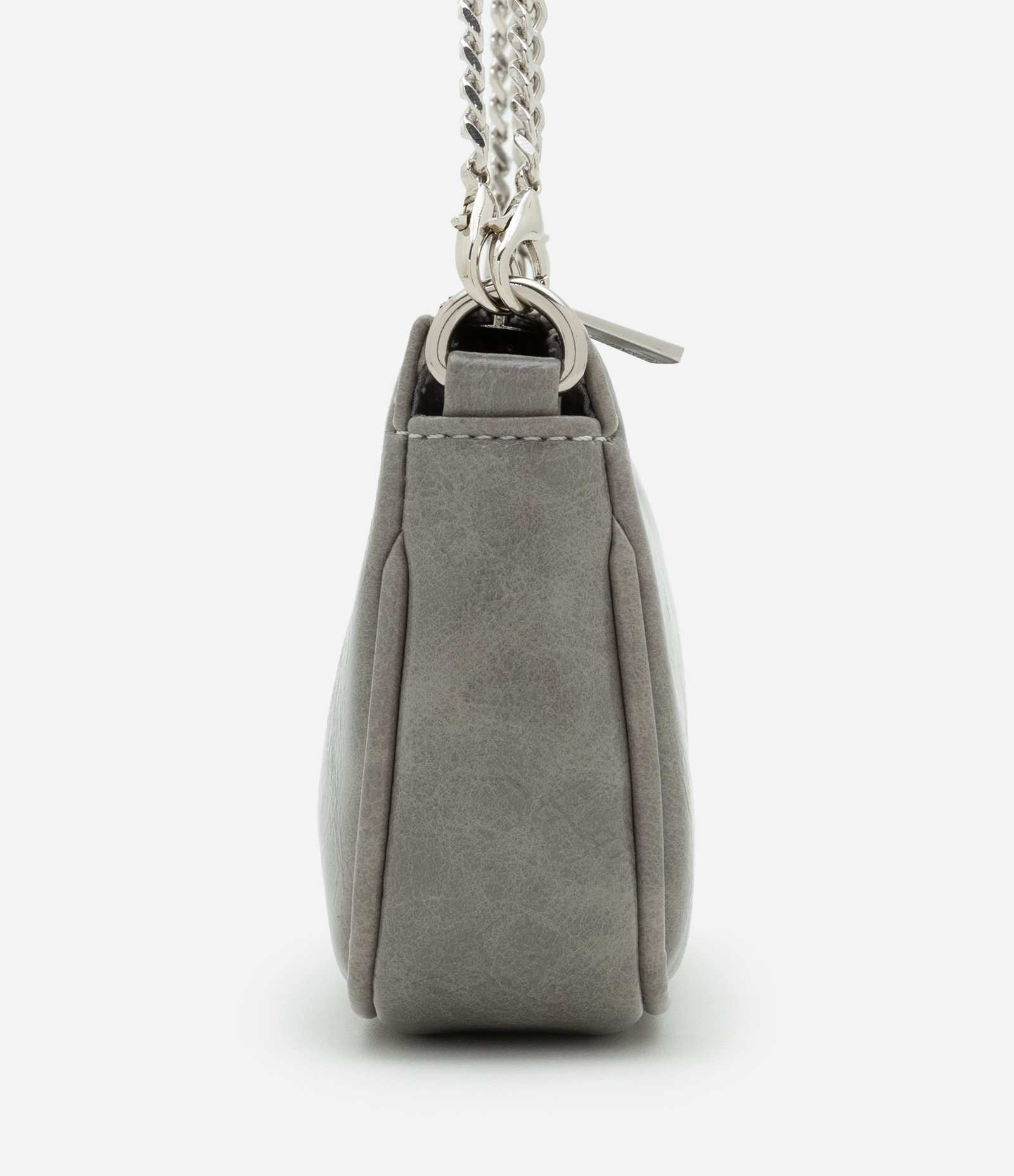 Bolsa Baguete Pequena em PU Glossy com Alças Removíveis Cinza 3