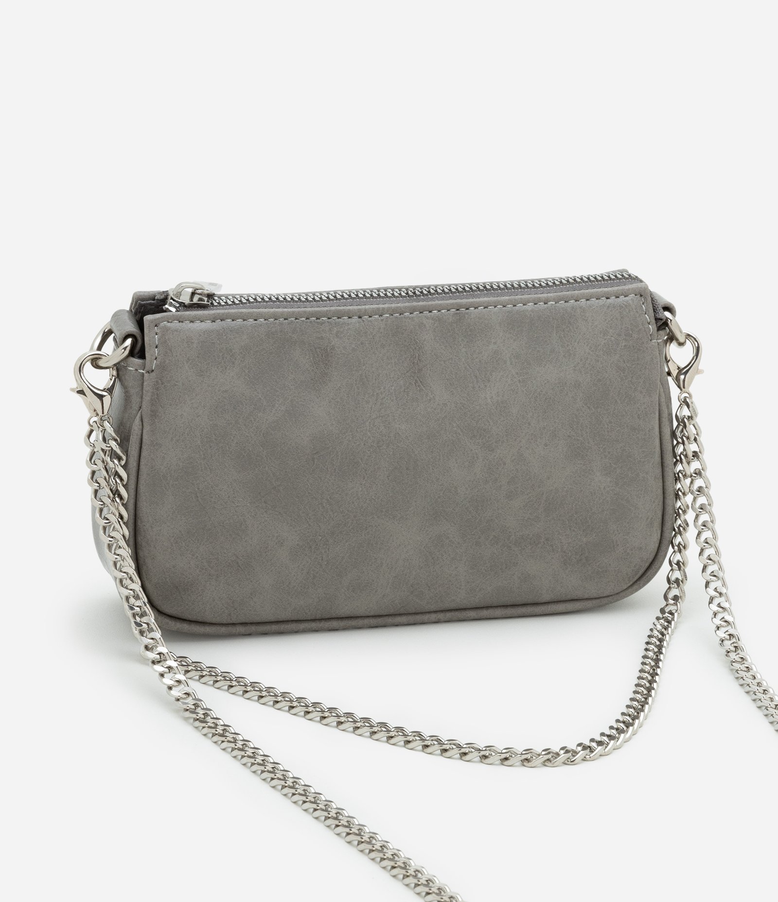 Bolsa Baguete Pequena em PU Glossy com Alças Removíveis Cinza 4