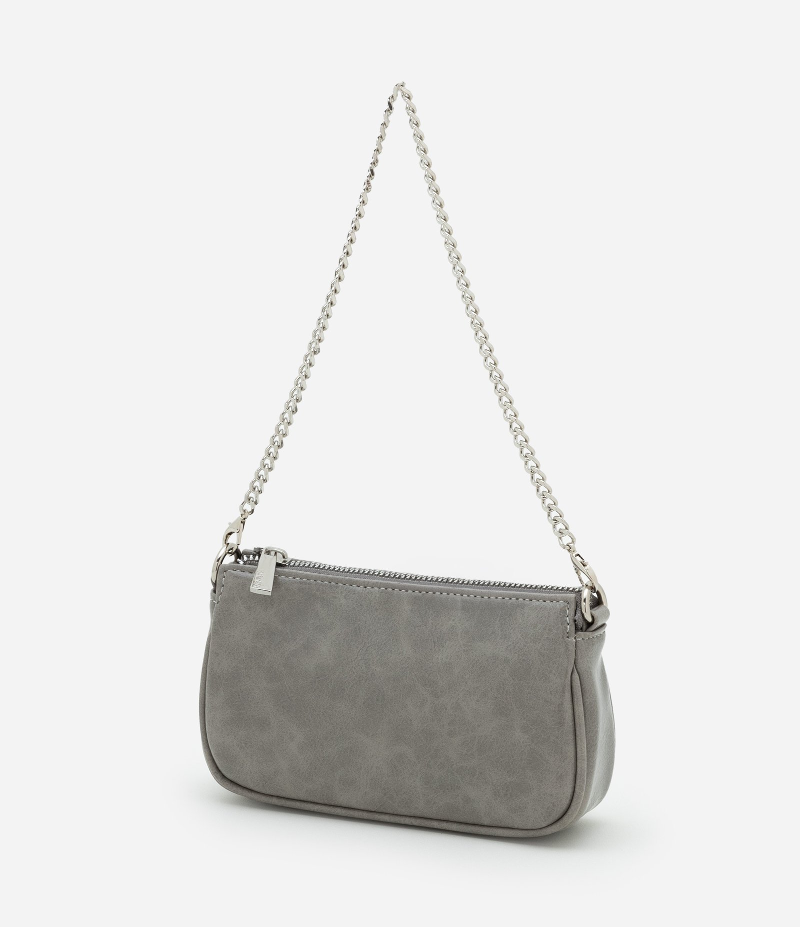 Bolsa Baguete Pequena em PU Glossy com Alças Removíveis Cinza 5