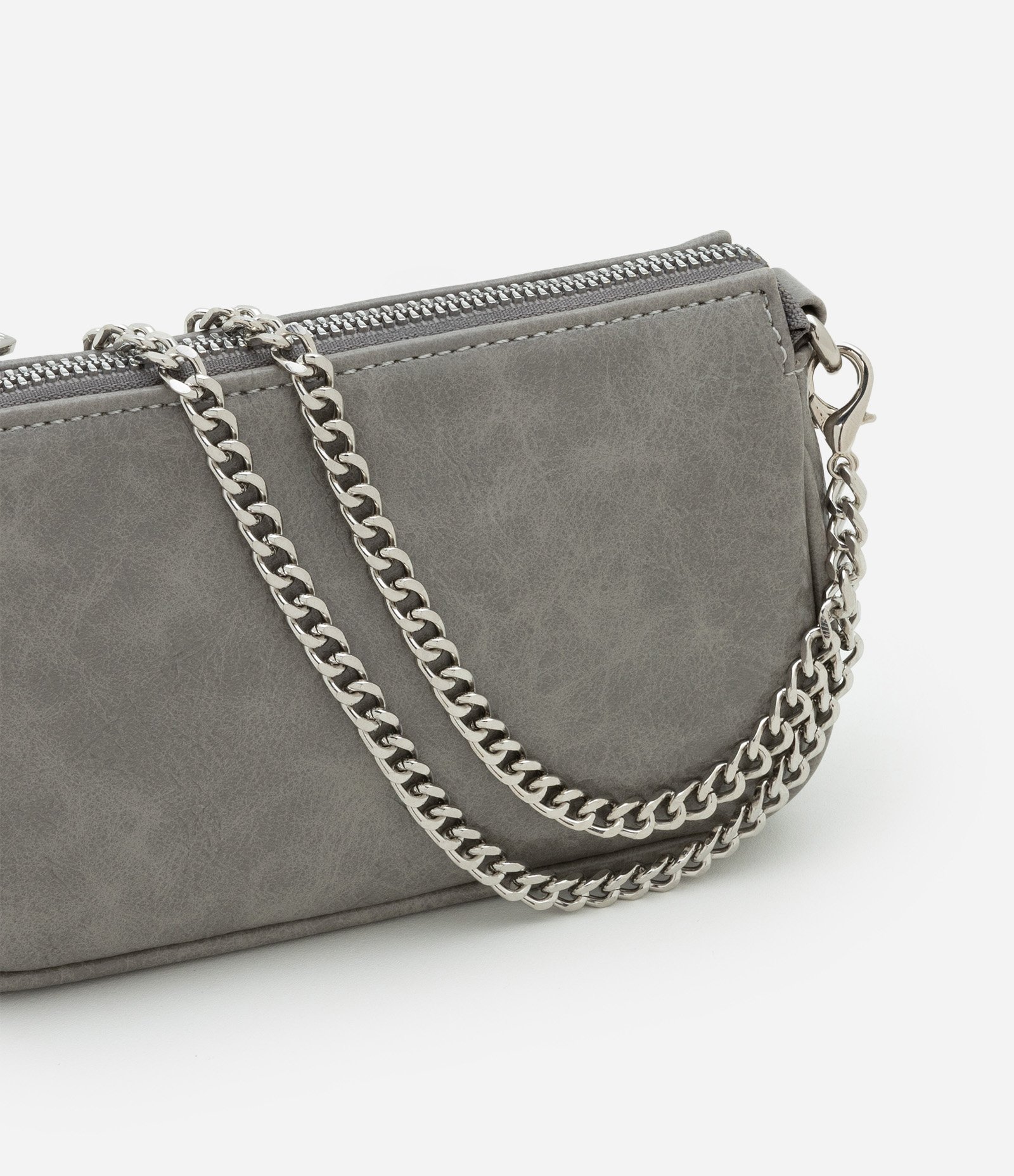 Bolsa Baguete Pequena em PU Glossy com Alças Removíveis Cinza 6