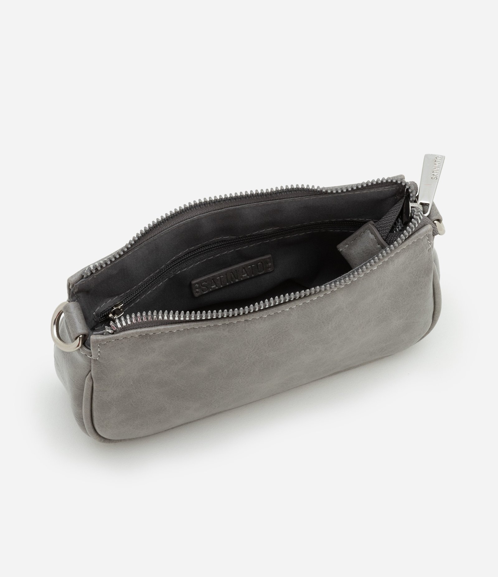 Bolsa Baguete Pequena em PU Glossy com Alças Removíveis Cinza 7