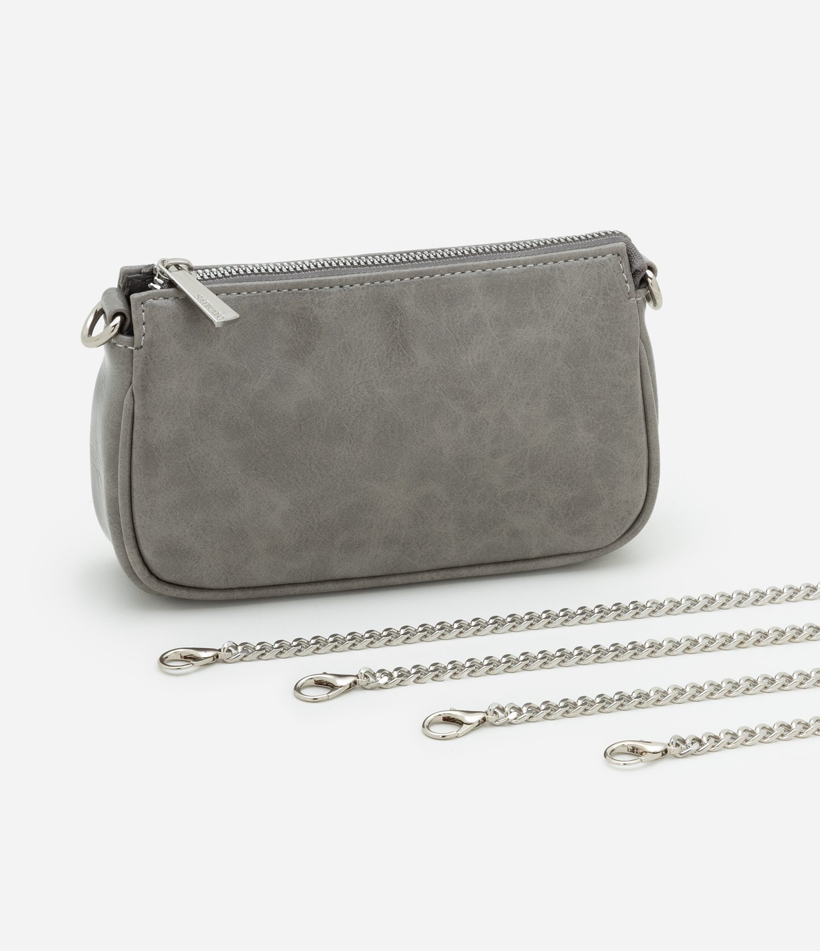 Bolsa Baguete Pequena em PU Glossy com Alças Removíveis Cinza 8