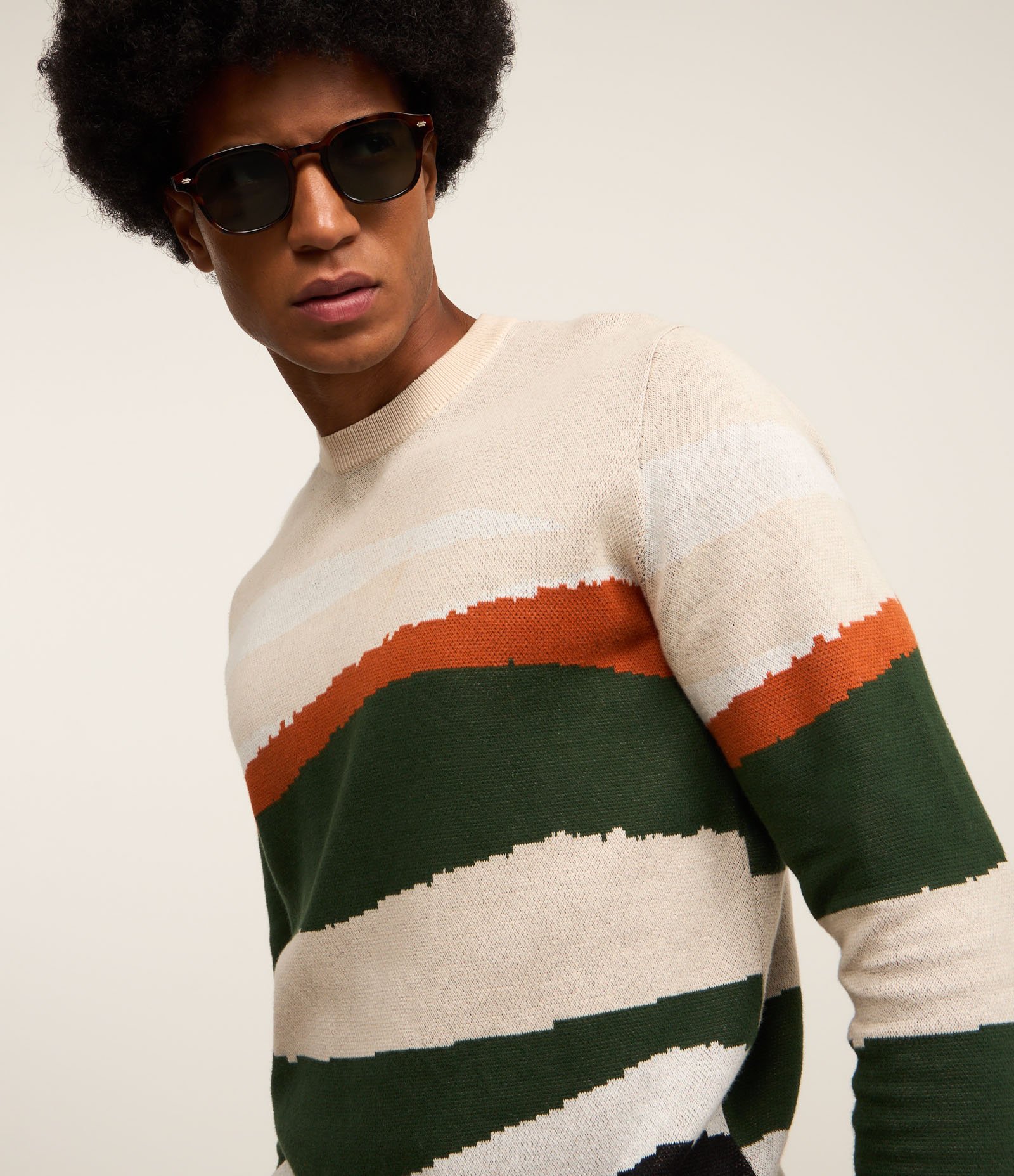 Suéter em Algodão com Bloco de Cores Branco/Laranja/Verde 3