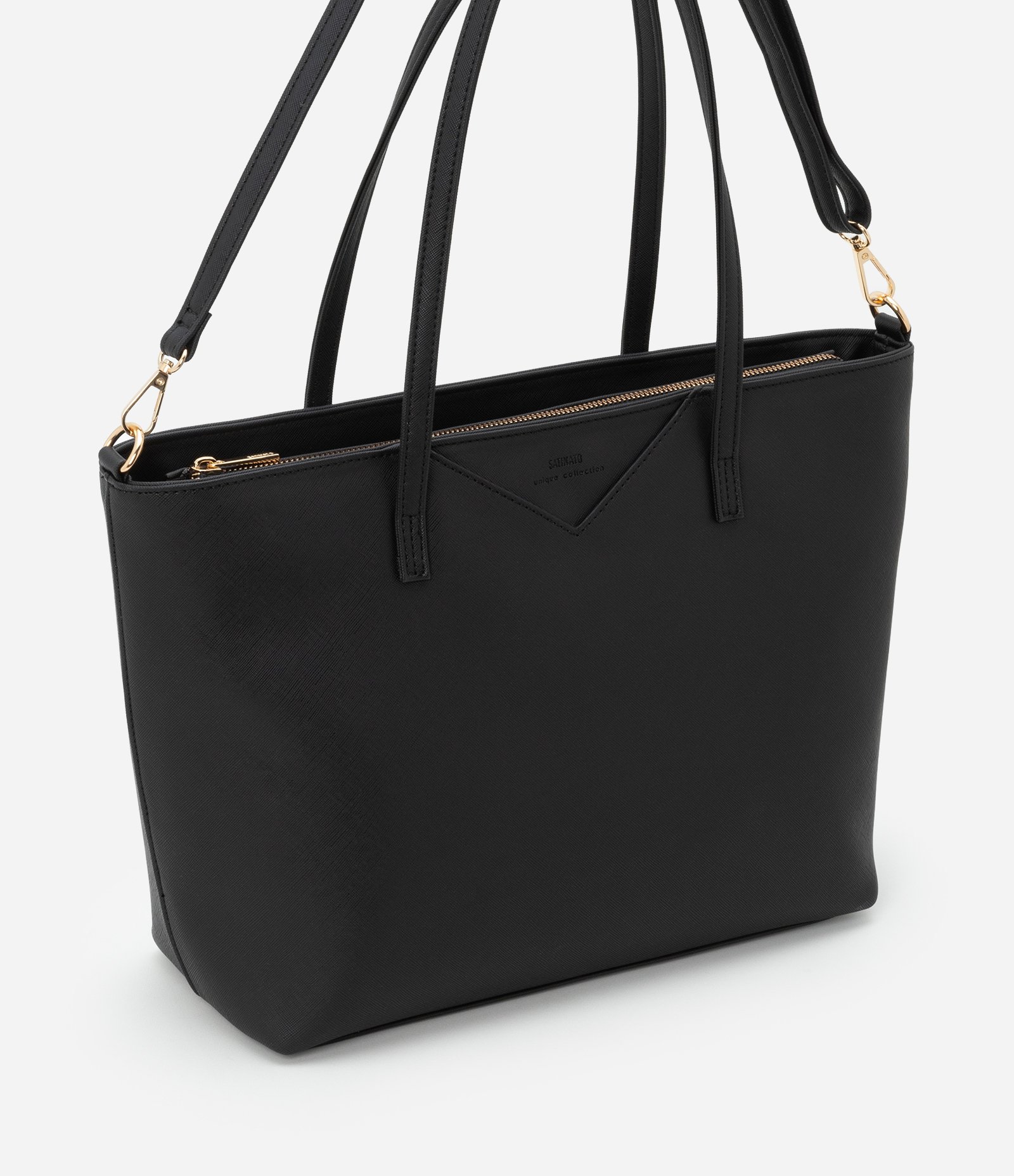 Bolsa Shopper Grande em PU Textura Safiano com Alça Longa Preto 1