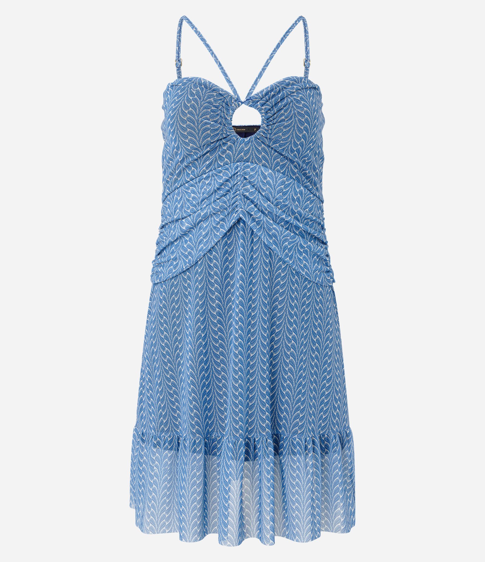 Vestido Curto em Tule com Alça Fina e Franzidos Azul 5