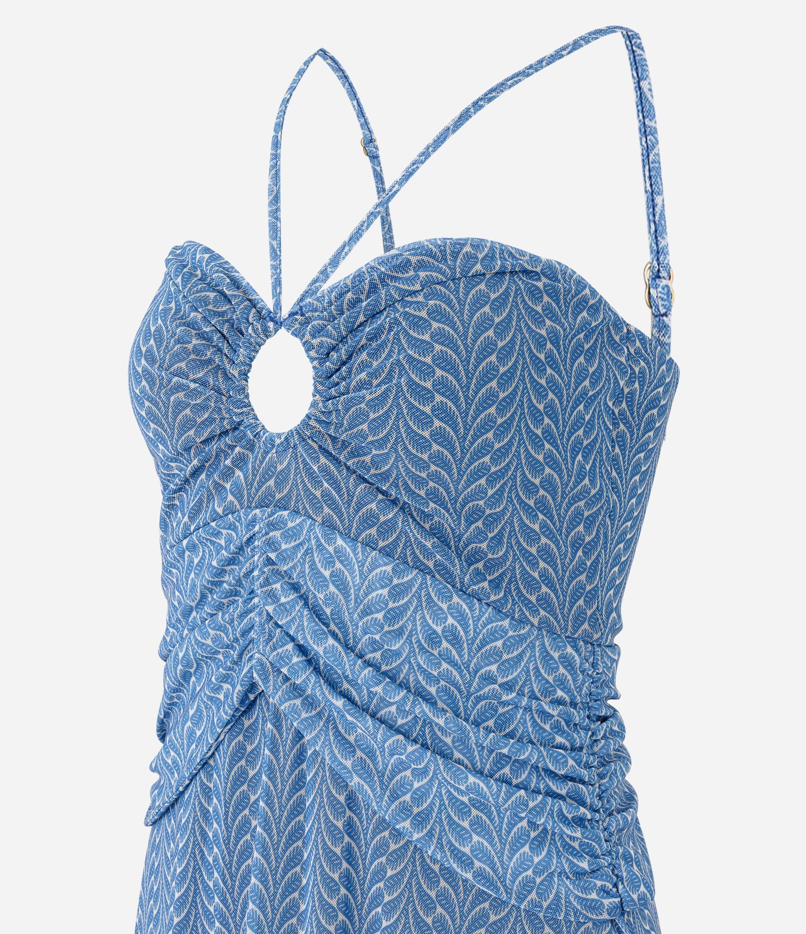 Vestido Curto em Tule com Alça Fina e Franzidos Azul 6