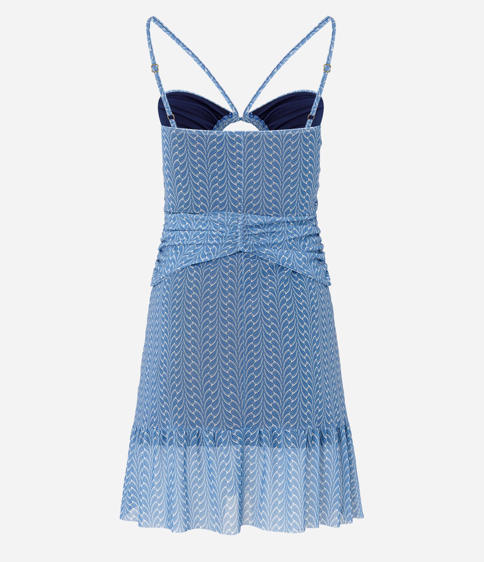 Vestido Curto em Tule com Alça Fina e Franzidos Azul 7