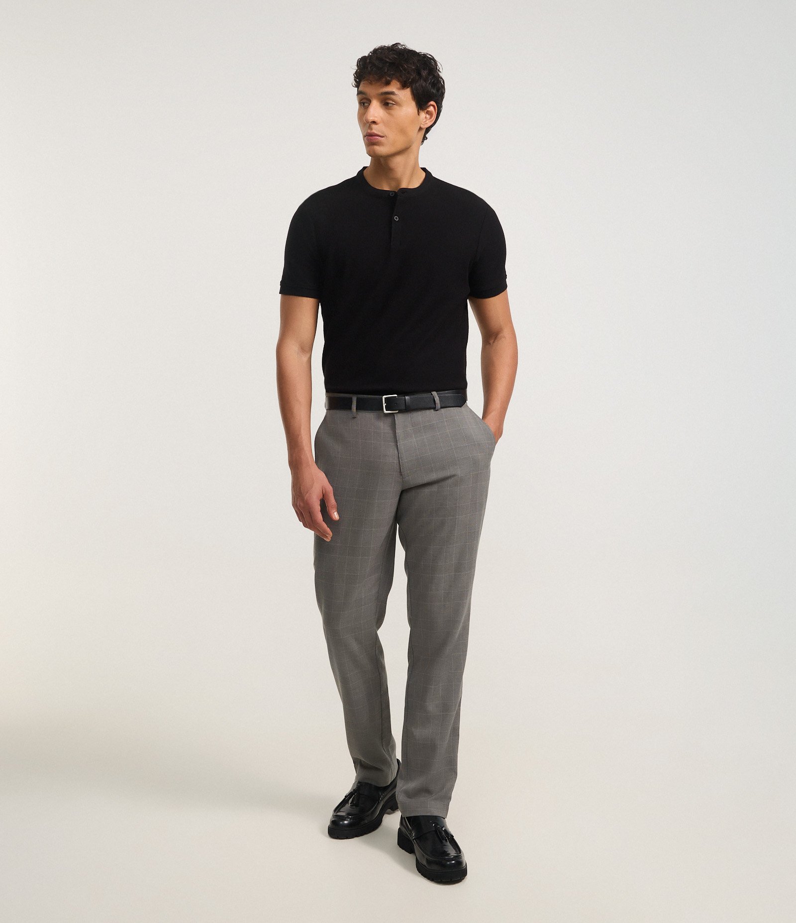 Calça Slim em Alfaiataria com Xadrez Fio Tinto Cinza 1