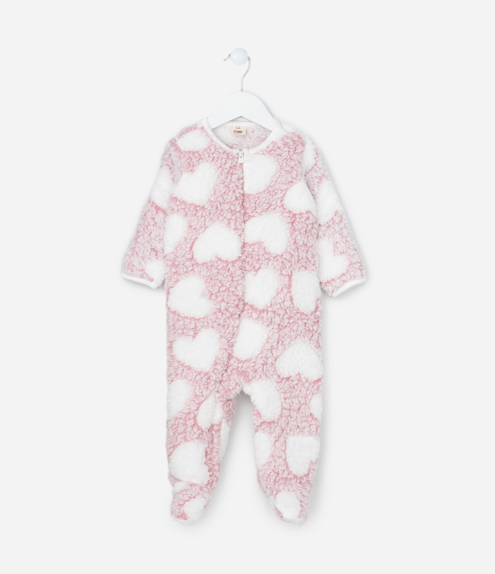 Macacão Infantil em Fleece com Estampa de Corações - Tam 0 a 24 meses Rosa 1