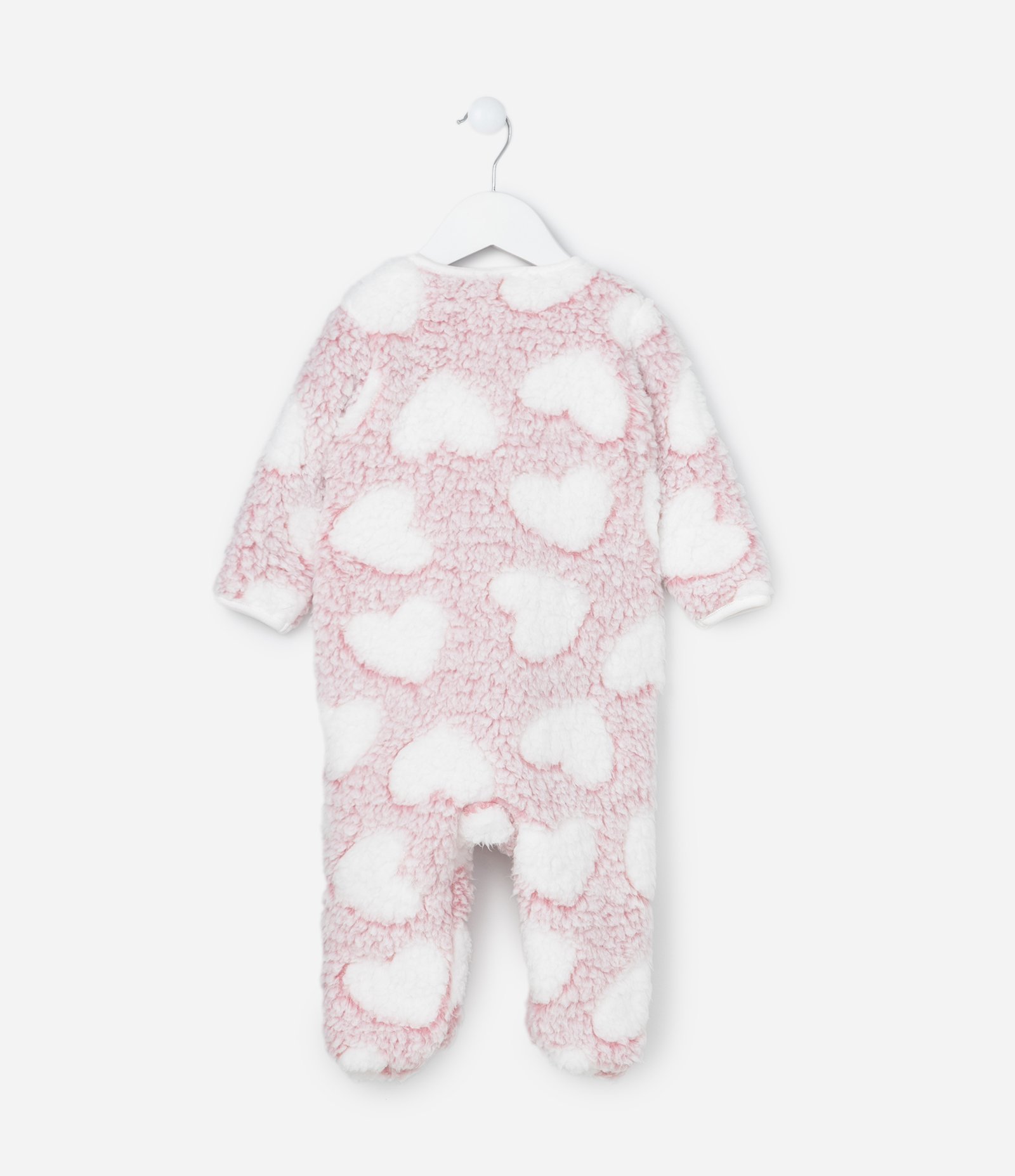 Macacão Infantil em Fleece com Estampa de Corações - Tam 0 a 24 meses Rosa 4