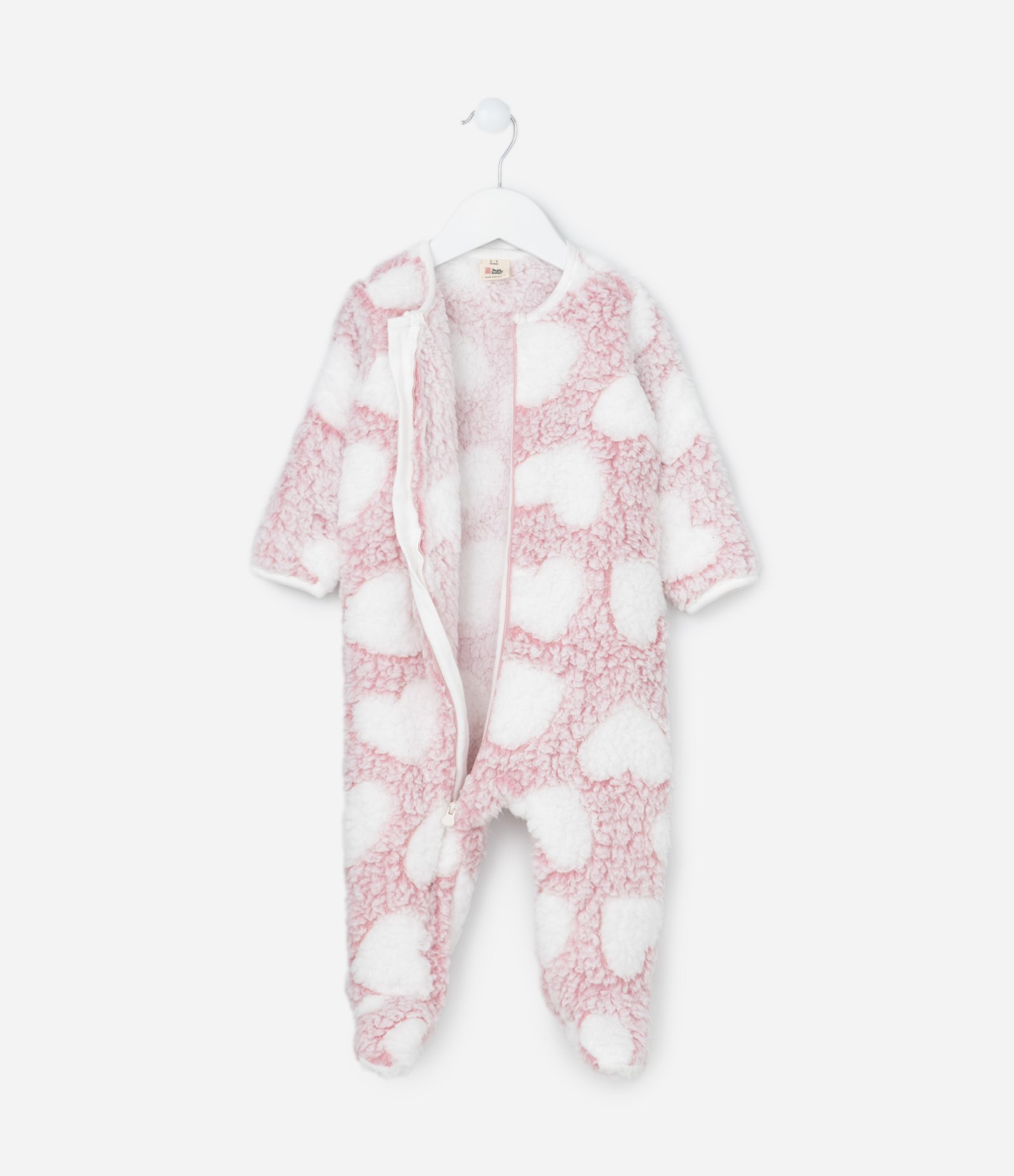 Macacão Infantil em Fleece com Estampa de Corações - Tam 0 a 24 meses Rosa 7