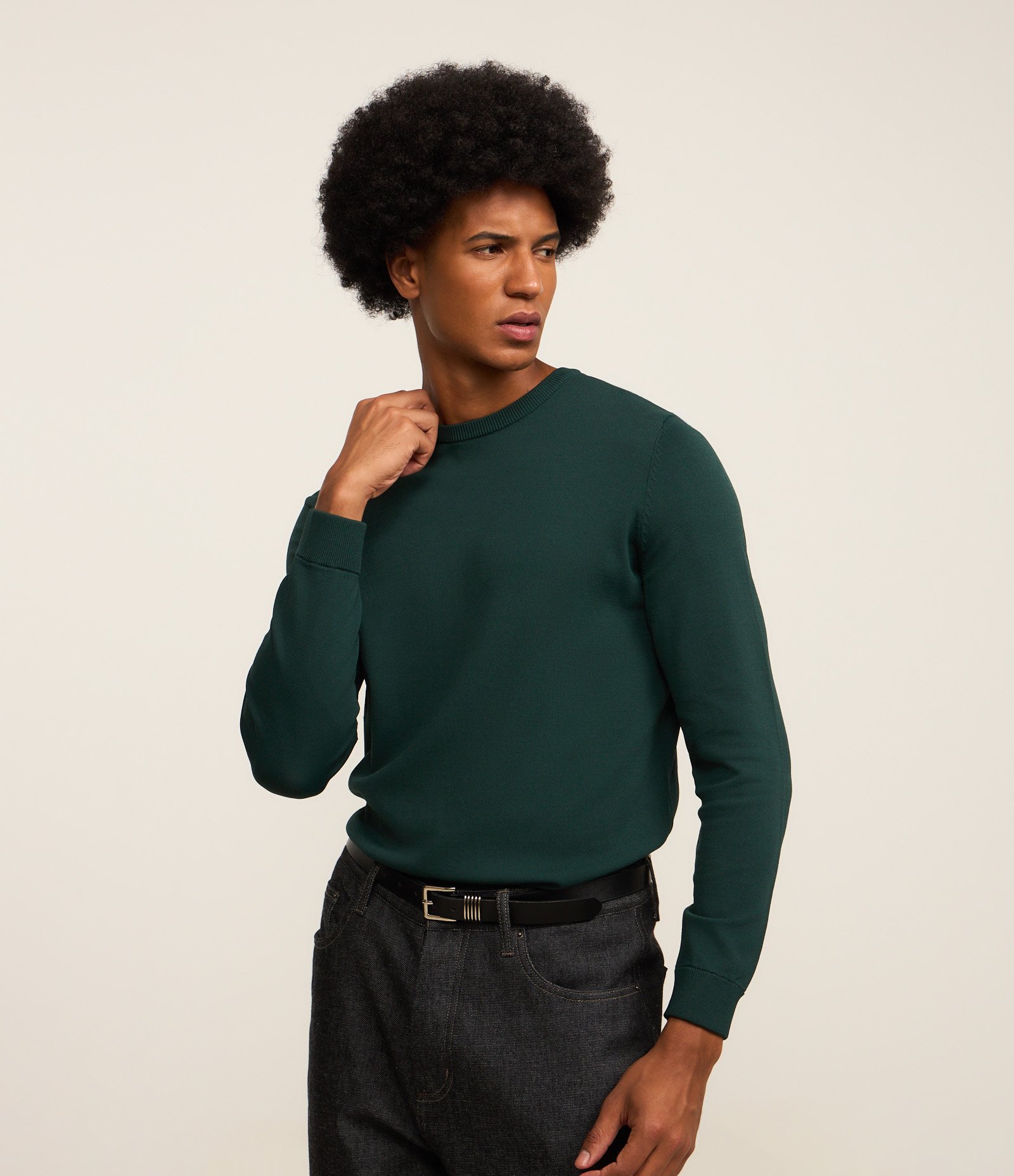 Suéter Básico em Viscose com Gola Redonda Verde Escuro 1